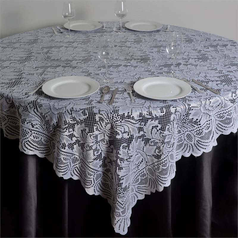 Lace Square Table Overlay 72"x72" White - Victorian Design Perfect for Vintage-Themed Occasions