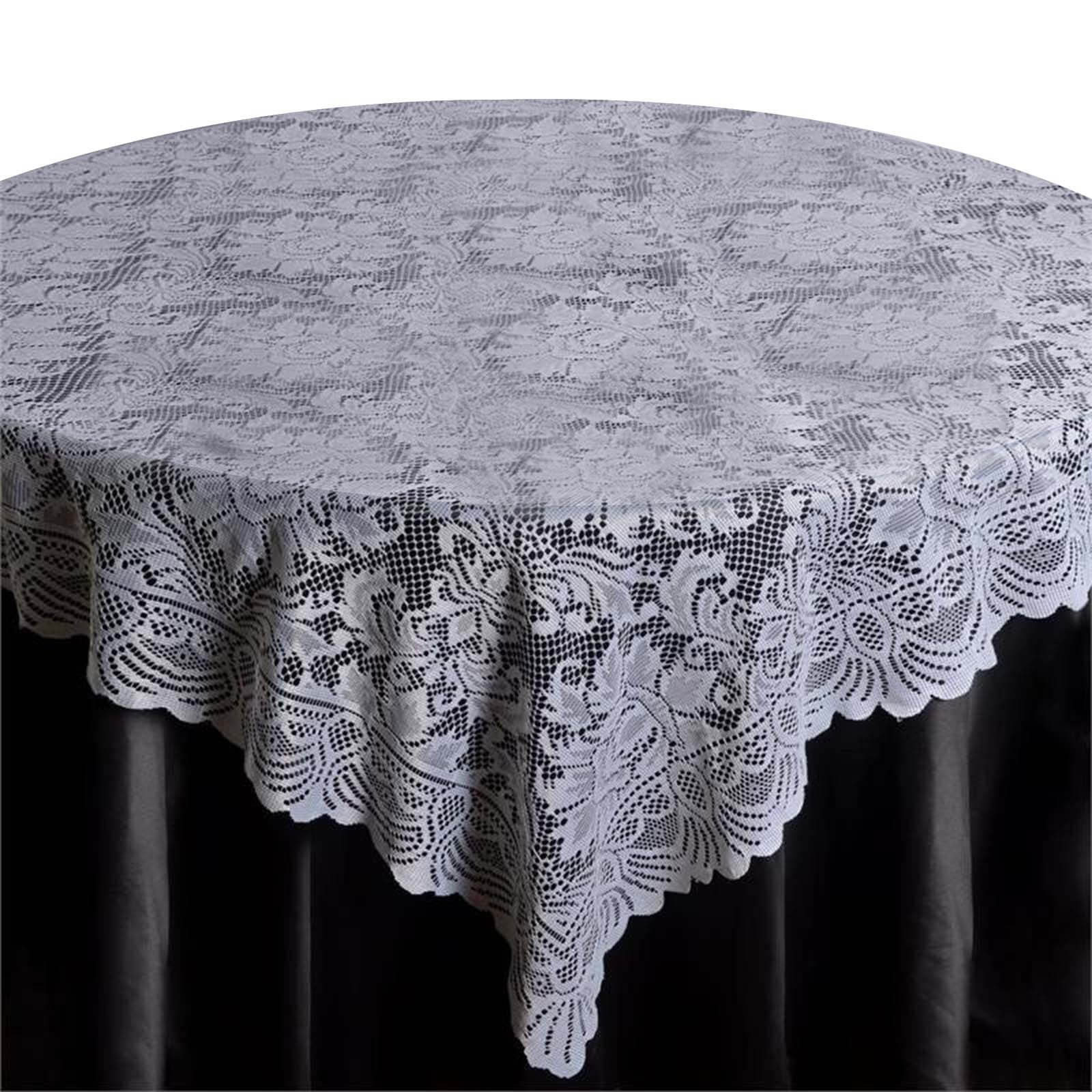 Lace Square Table Overlay 72"x72" White - Victorian Design Perfect for Vintage-Themed Occasions - Image 4