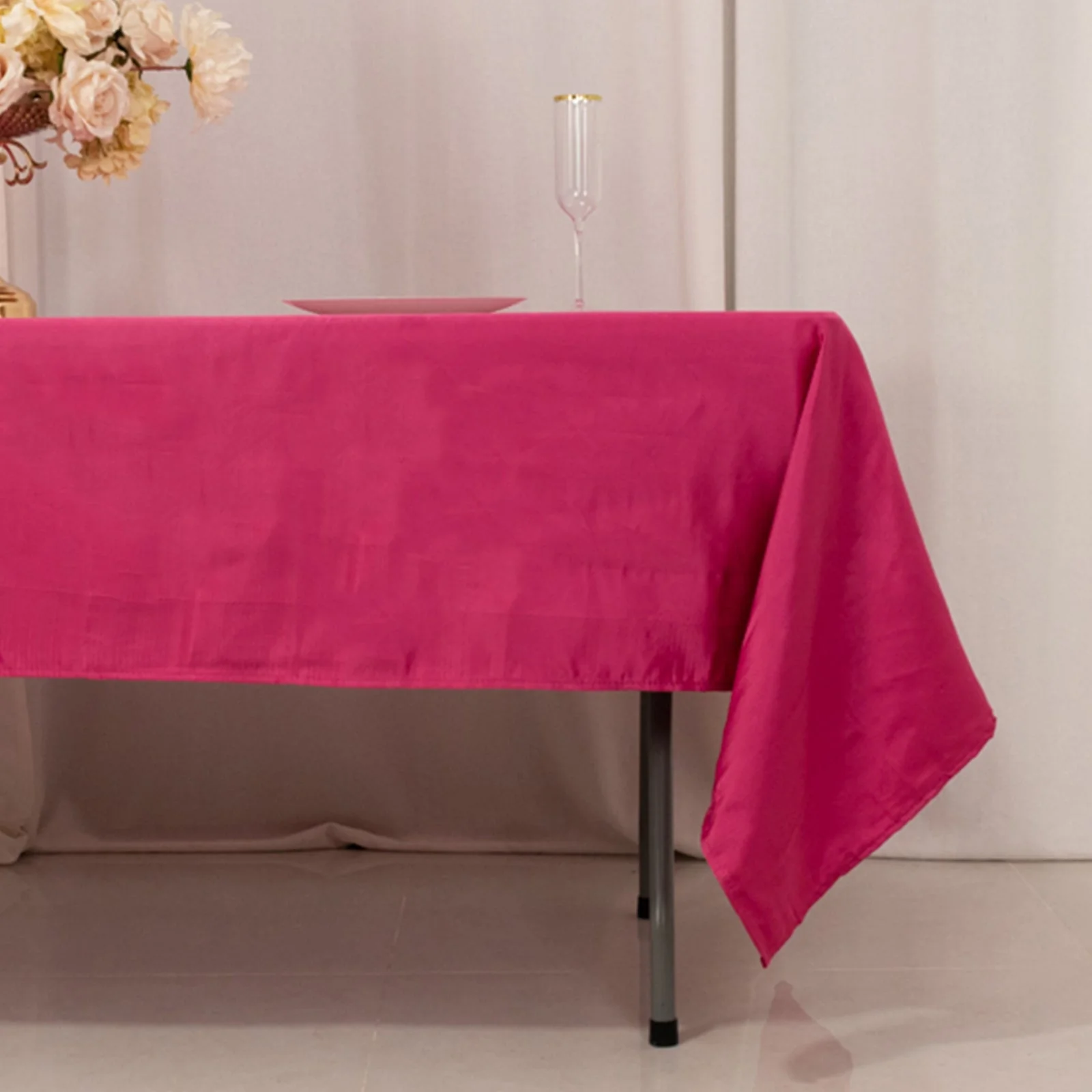 Lamour Satin Rectangle Tablecloth 60"x102" Fuchsia - Wrinkle Resistant Table Cover - Image 2