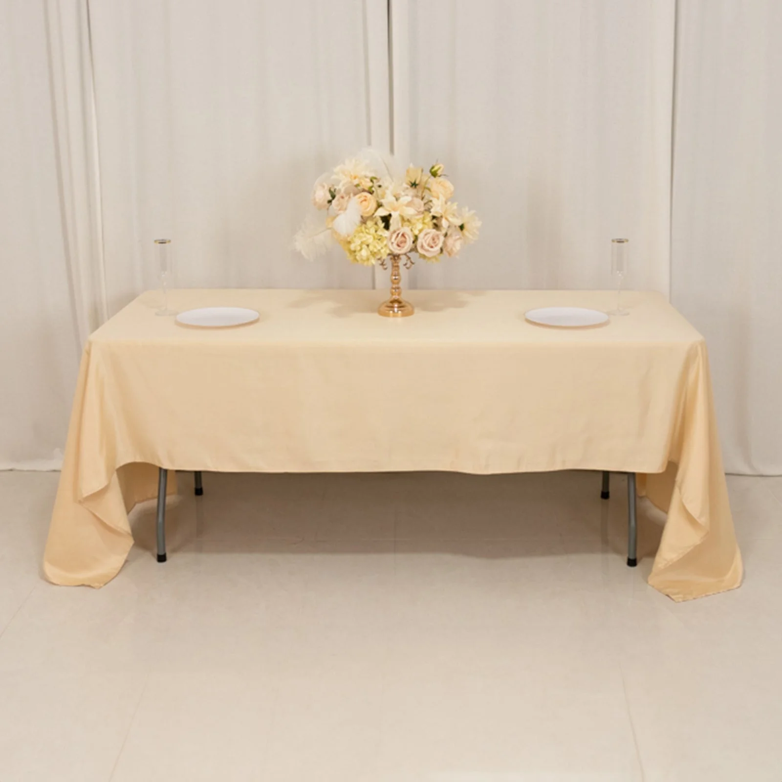 Lamour Satin Rectangle Tablecloth 60"x126" Beige - Fade & Wrinkle-Resistant Table Cover - Image 8