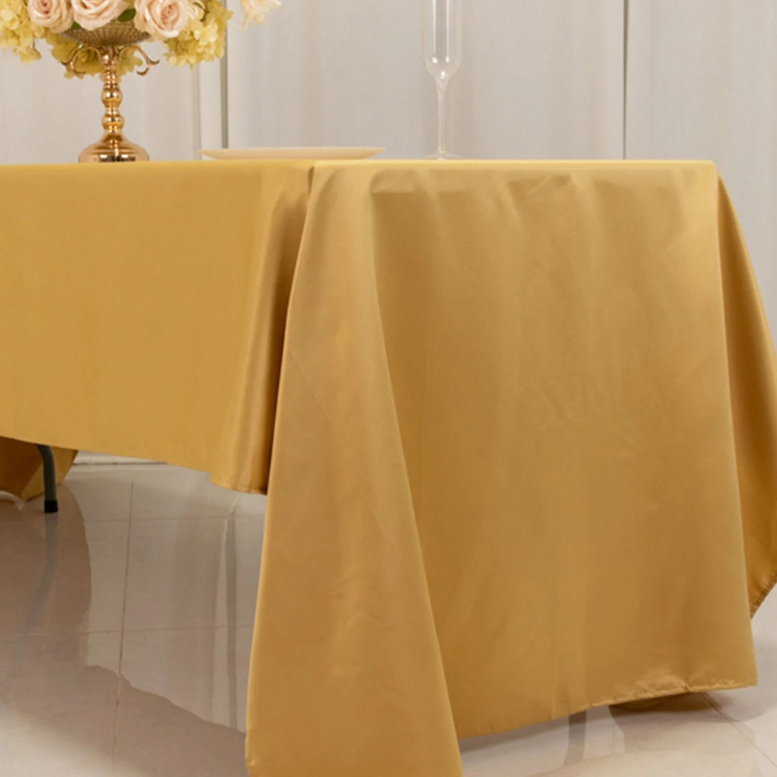 Lamour Satin Rectangle Tablecloth 60"x126" Champagne - Fade & Wrinkle-Resistant Table Cover - Image 5