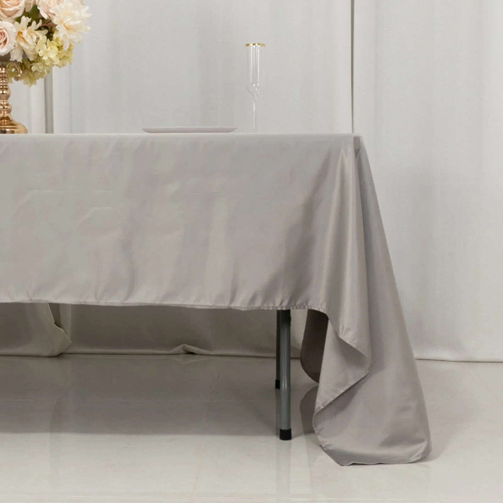 Lamour Satin Rectangle Tablecloth 60"x126" Silver - Fade & Wrinkle-Resistant Table Cover - Image 2