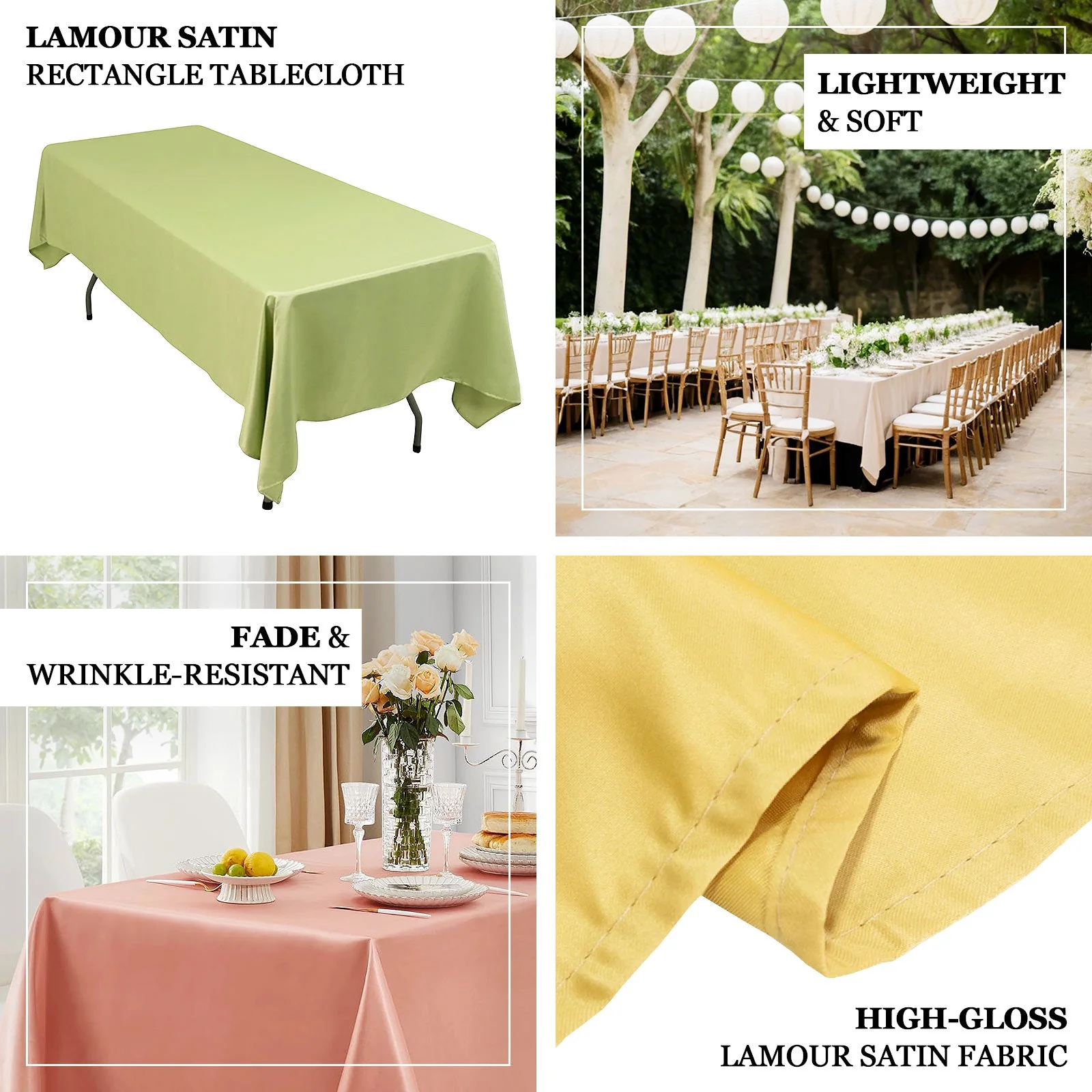 Lamour Satin Rectangle Tablecloth 60"x126" Silver - Fade & Wrinkle-Resistant Table Cover - Image 4