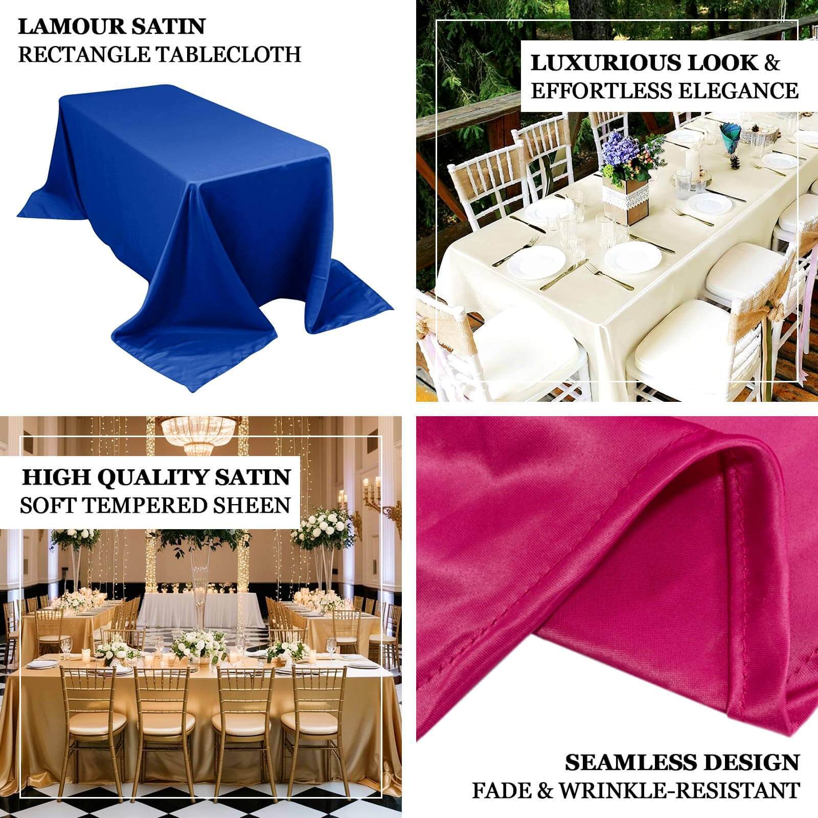 Lamour Satin Rectangle Tablecloth 90"x132" Beige - Seamless Table Cover - Image 4
