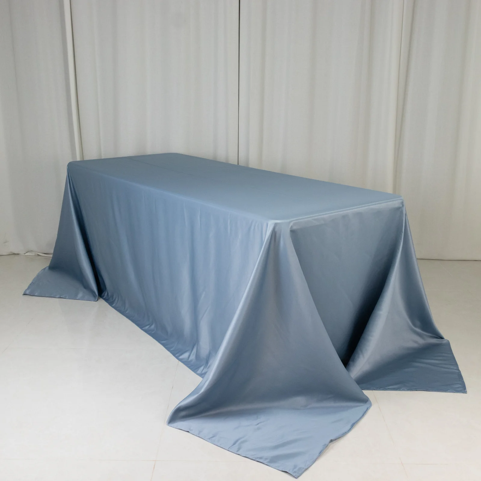 Lamour Satin Rectangle Tablecloth 90"x132" Dusty Blue - Seamless Table Cover