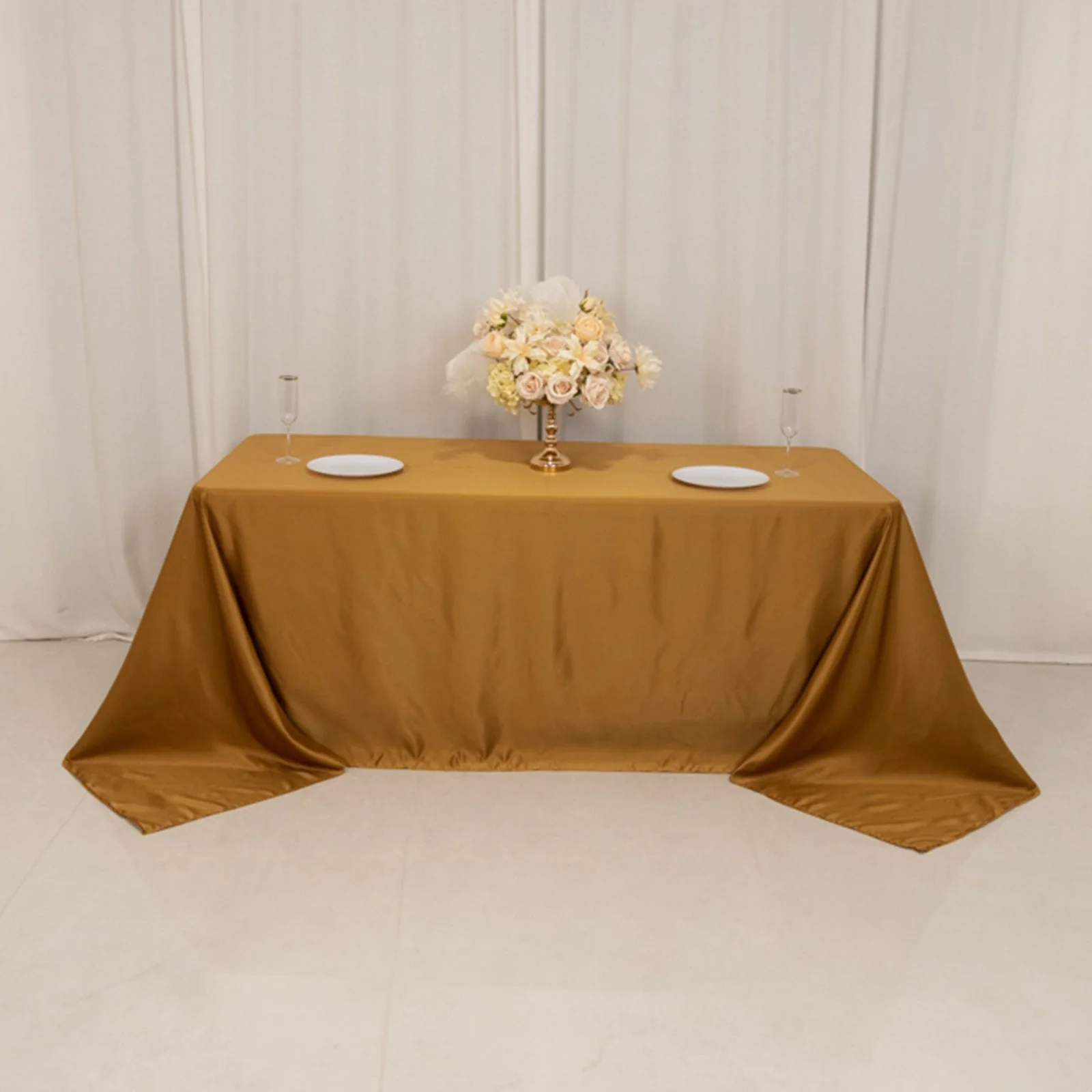 Lamour Satin Rectangle Tablecloth 90"x132" Gold - Exquisite Seamless Table Cover for Upscale Events - Image 6
