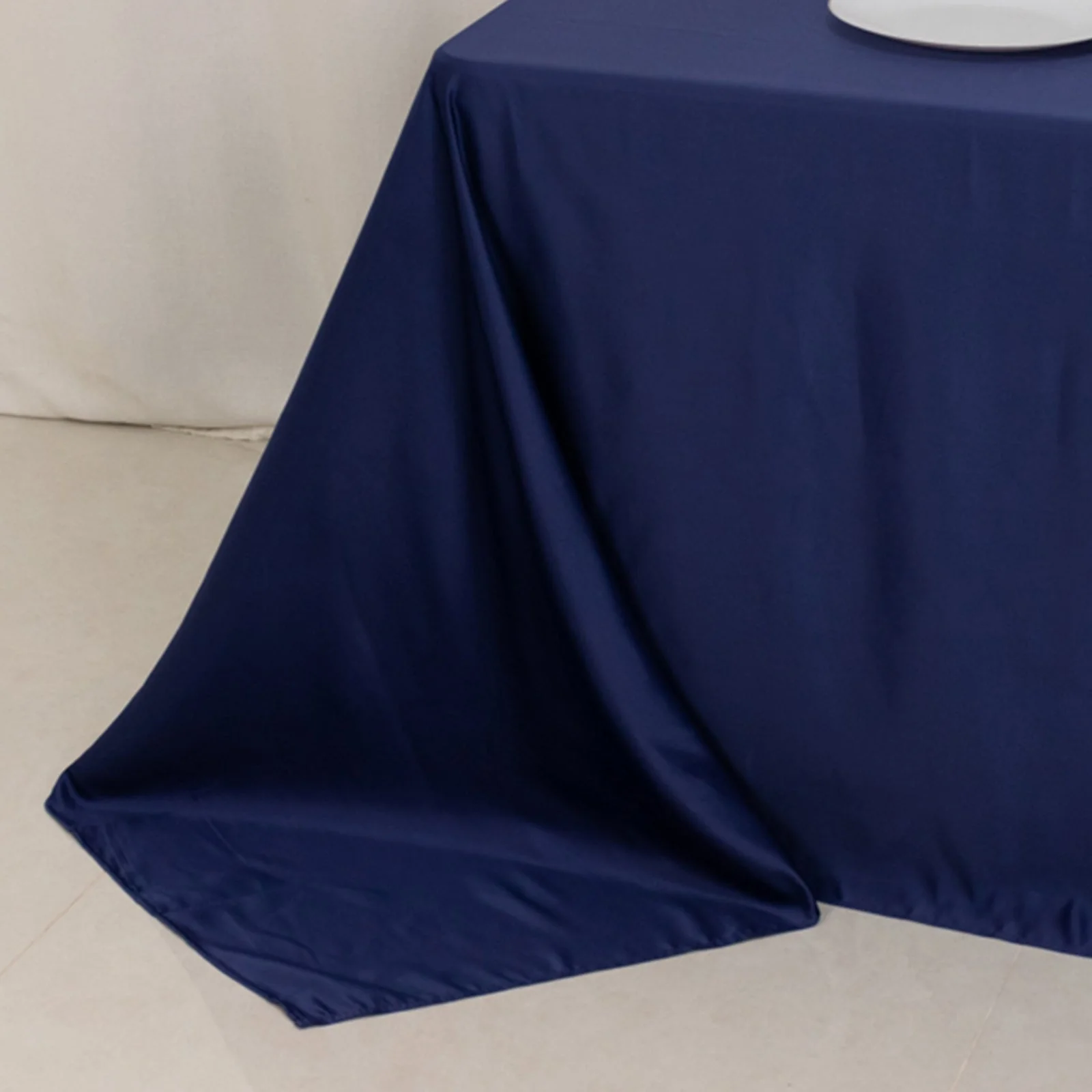 Lamour Satin Rectangle Tablecloth 90"x132" Navy Blue - Seamless Table Cover - Image 2