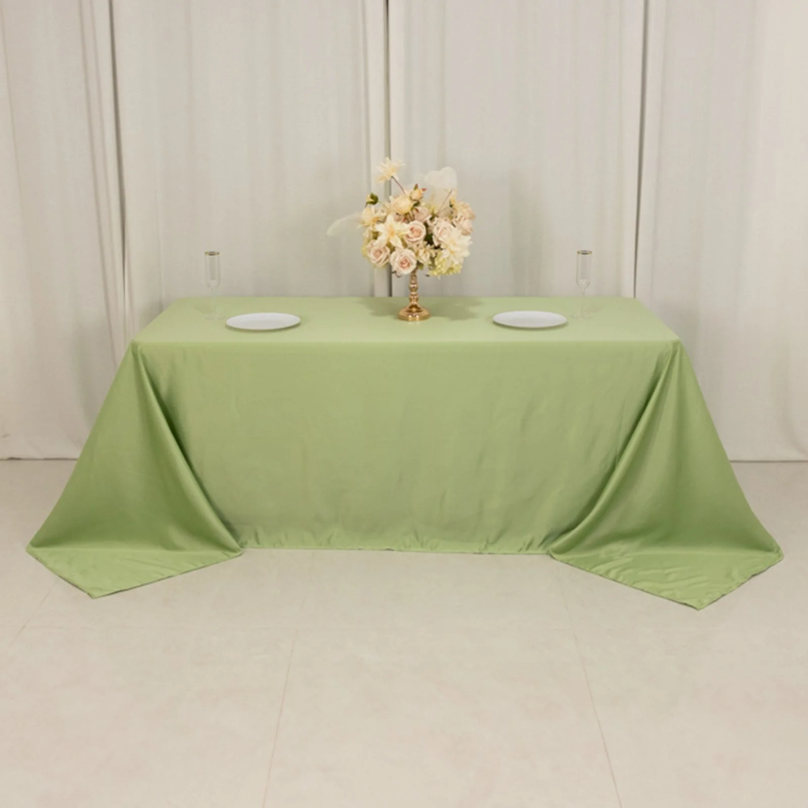Lamour Satin Rectangle Tablecloth 90"x132" Sage Green - Seamless Table Cover - Image 8