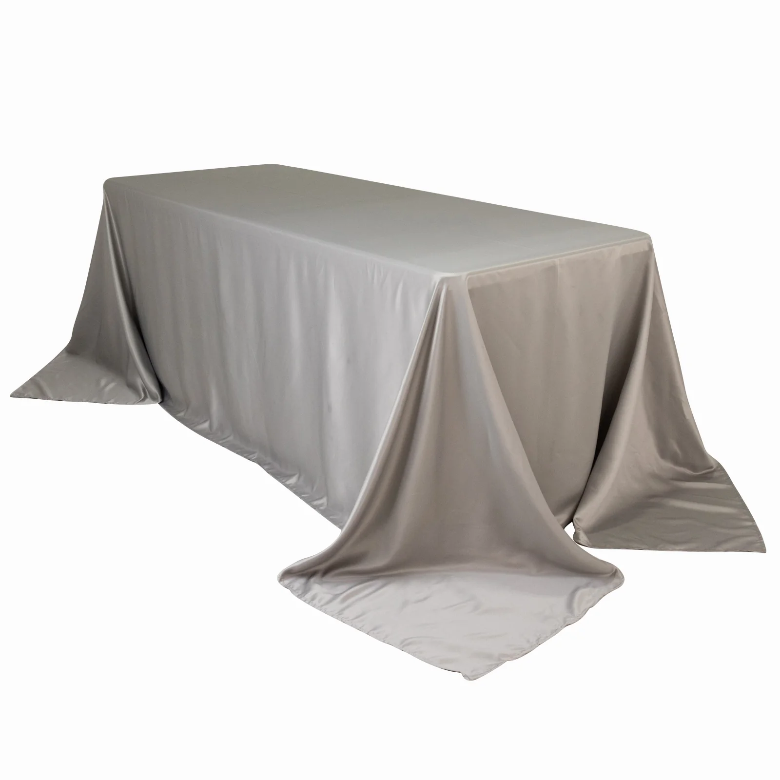 Lamour Satin Rectangle Tablecloth 90"x132" Silver - Seamless Table Cover - Image 3