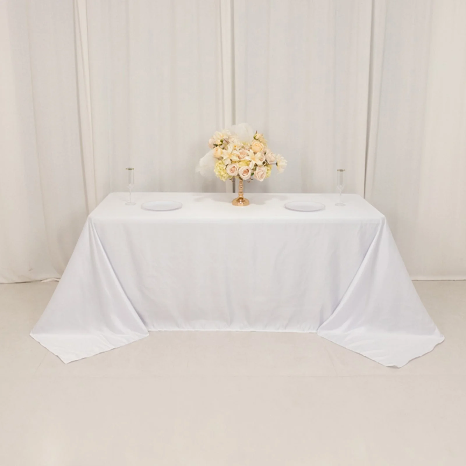 Lamour Satin Rectangle Tablecloth 90"x132" White - Exquisite Seamless Table Cover for Upscale Events - Image 6