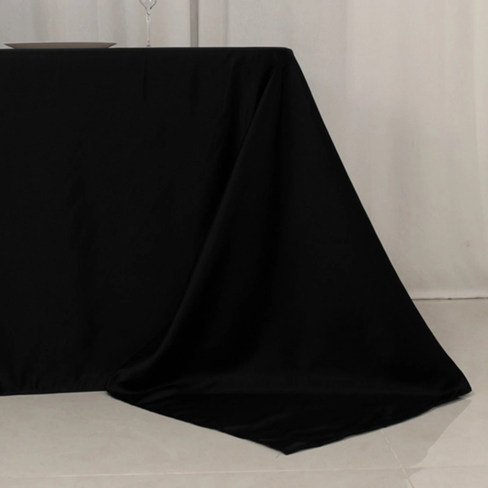 Lamour Satin Rectangle Tablecloth 90"x156" Black - Soft Sheen Seamless Table Cover for Casual or Formal Events - Image 2