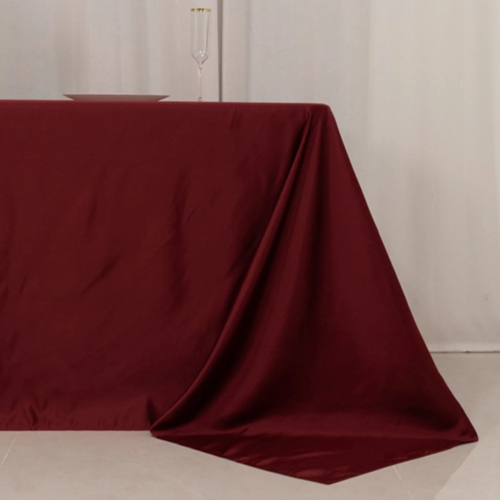 Lamour Satin Rectangle Tablecloth 90"x156" Burgundy - Soft Sheen Seamless Table Cover - Image 2