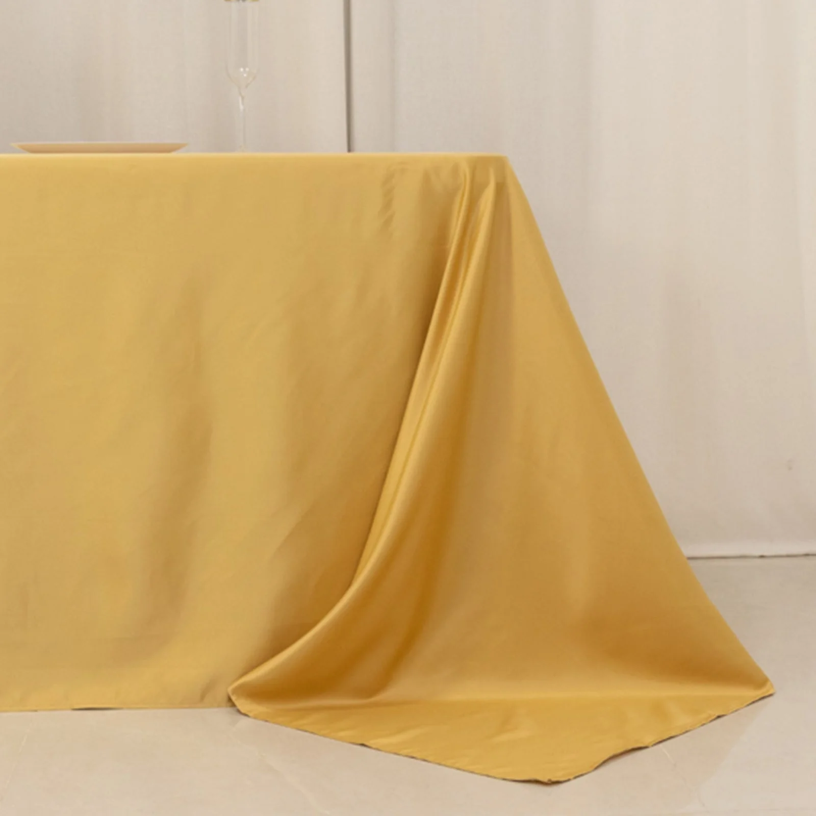 Lamour Satin Rectangle Tablecloth 90"x156" Champagne - Soft Sheen Seamless Table Cover - Image 2