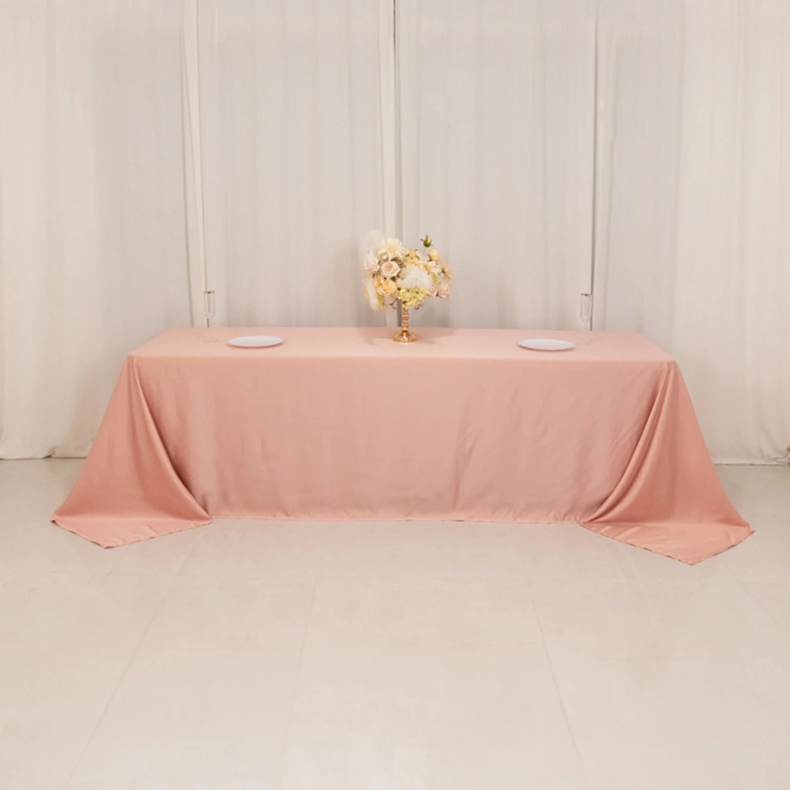 Lamour Satin Rectangle Tablecloth 90"x156" Dusty Rose - Soft Sheen Seamless Table Cover - Image 4