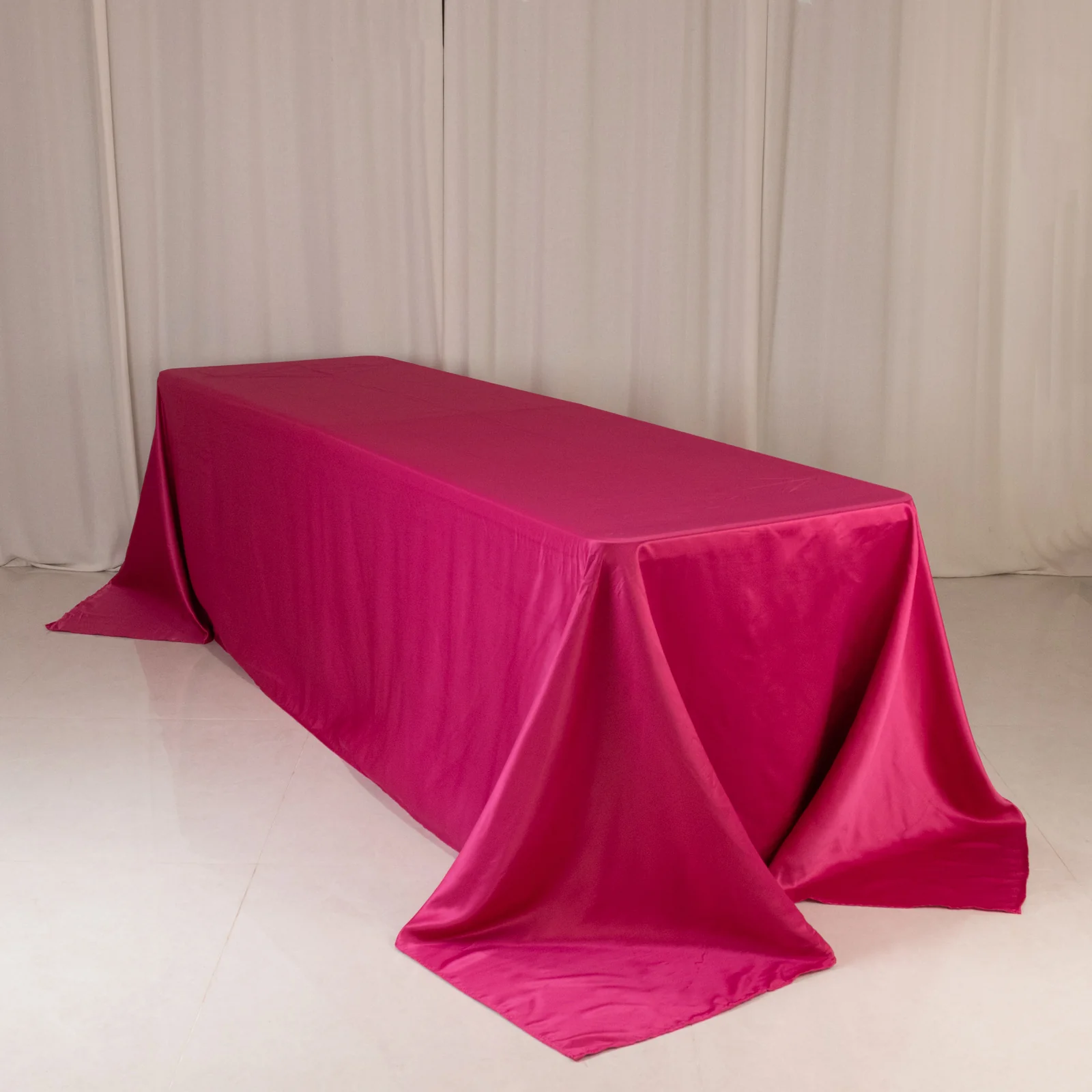 Lamour Satin Rectangle Tablecloth 90"x156" Fuchsia - Soft Sheen Seamless Table Cover