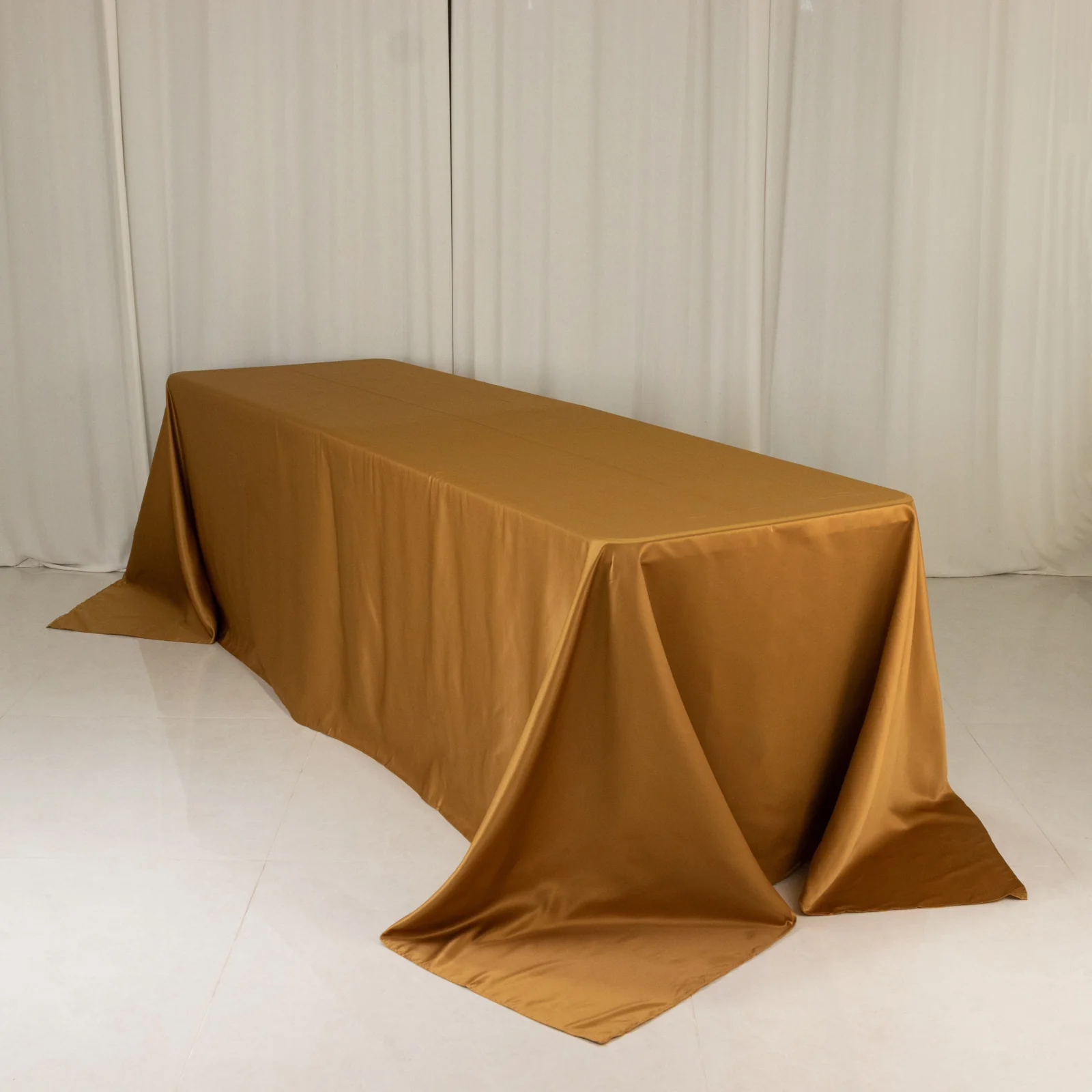Lamour Satin Rectangle Tablecloth 90"x156" Gold - Soft Sheen Seamless Table Cover for Casual or Formal Events