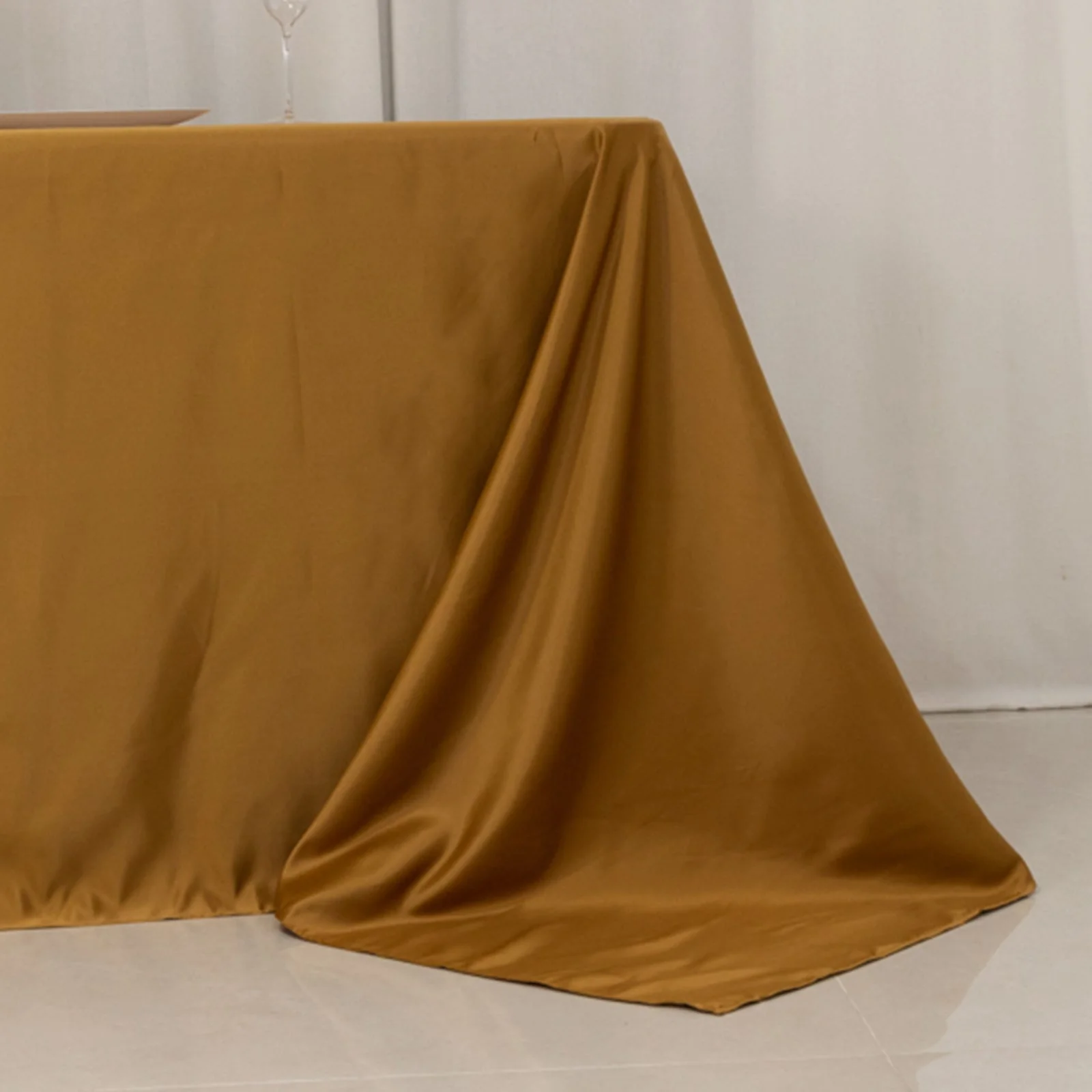 Lamour Satin Rectangle Tablecloth 90"x156" Gold - Soft Sheen Seamless Table Cover for Casual or Formal Events - Image 2