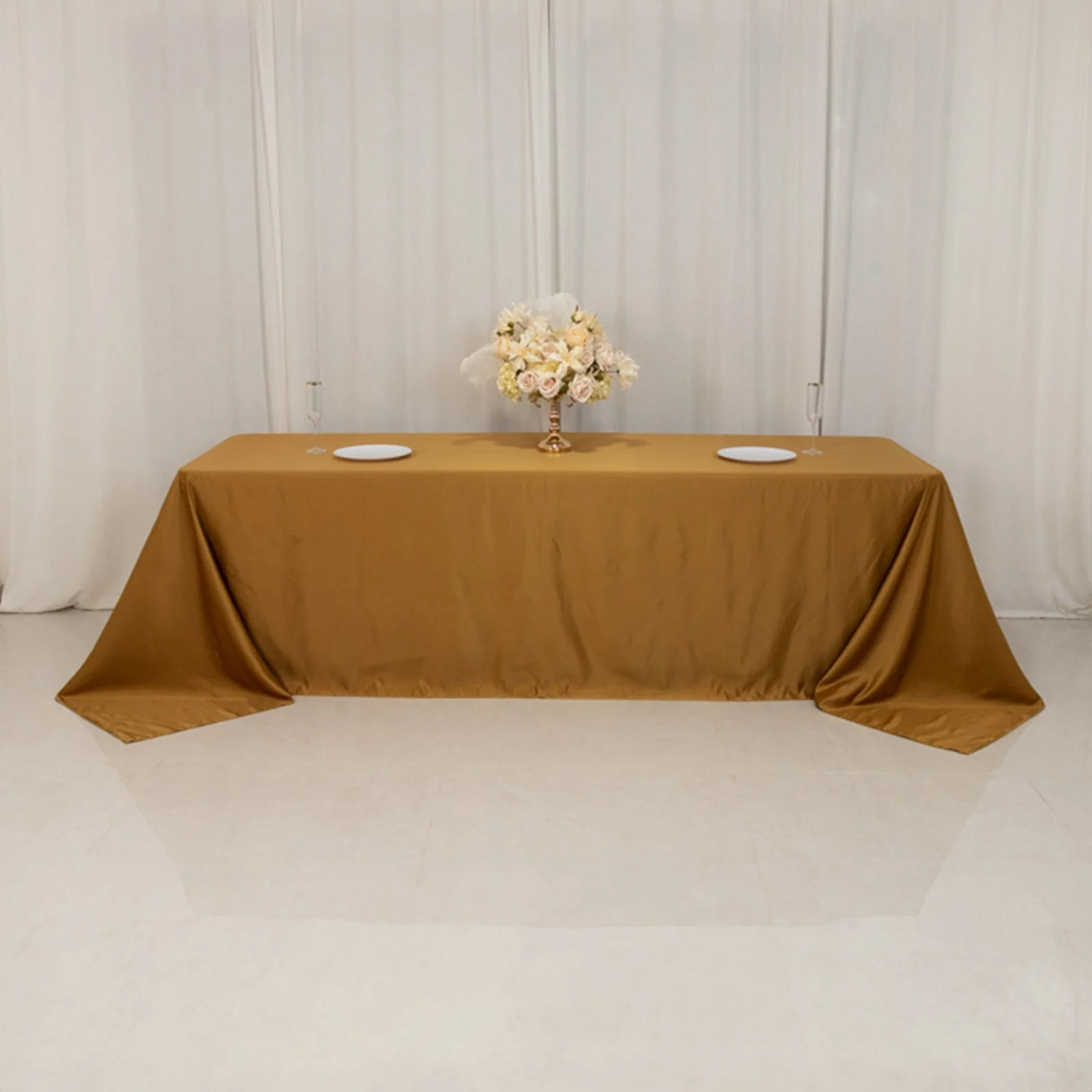 Lamour Satin Rectangle Tablecloth 90"x156" Gold - Soft Sheen Seamless Table Cover for Casual or Formal Events - Image 5