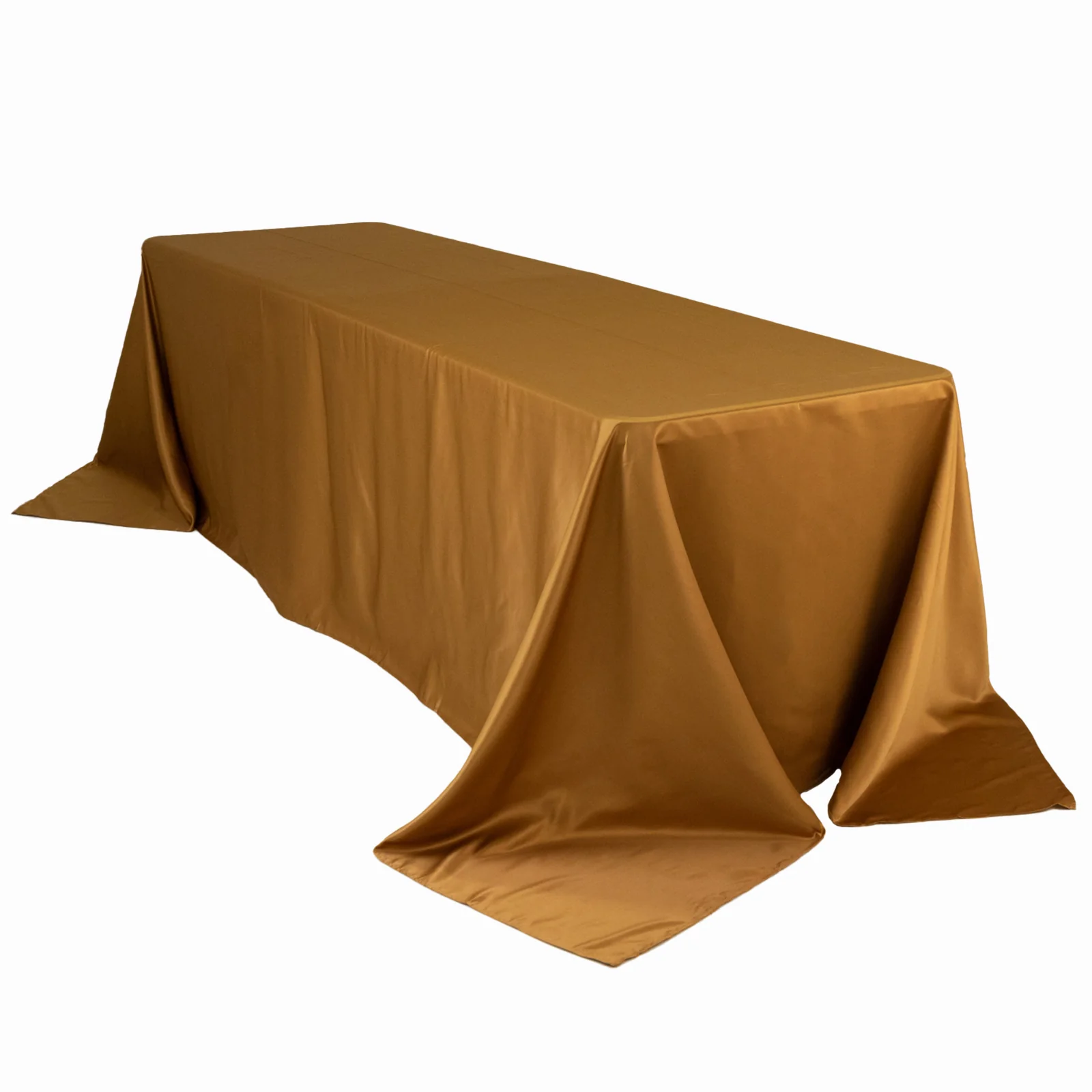 Lamour Satin Rectangle Tablecloth 90"x156" Gold - Soft Sheen Seamless Table Cover for Casual or Formal Events - Image 8