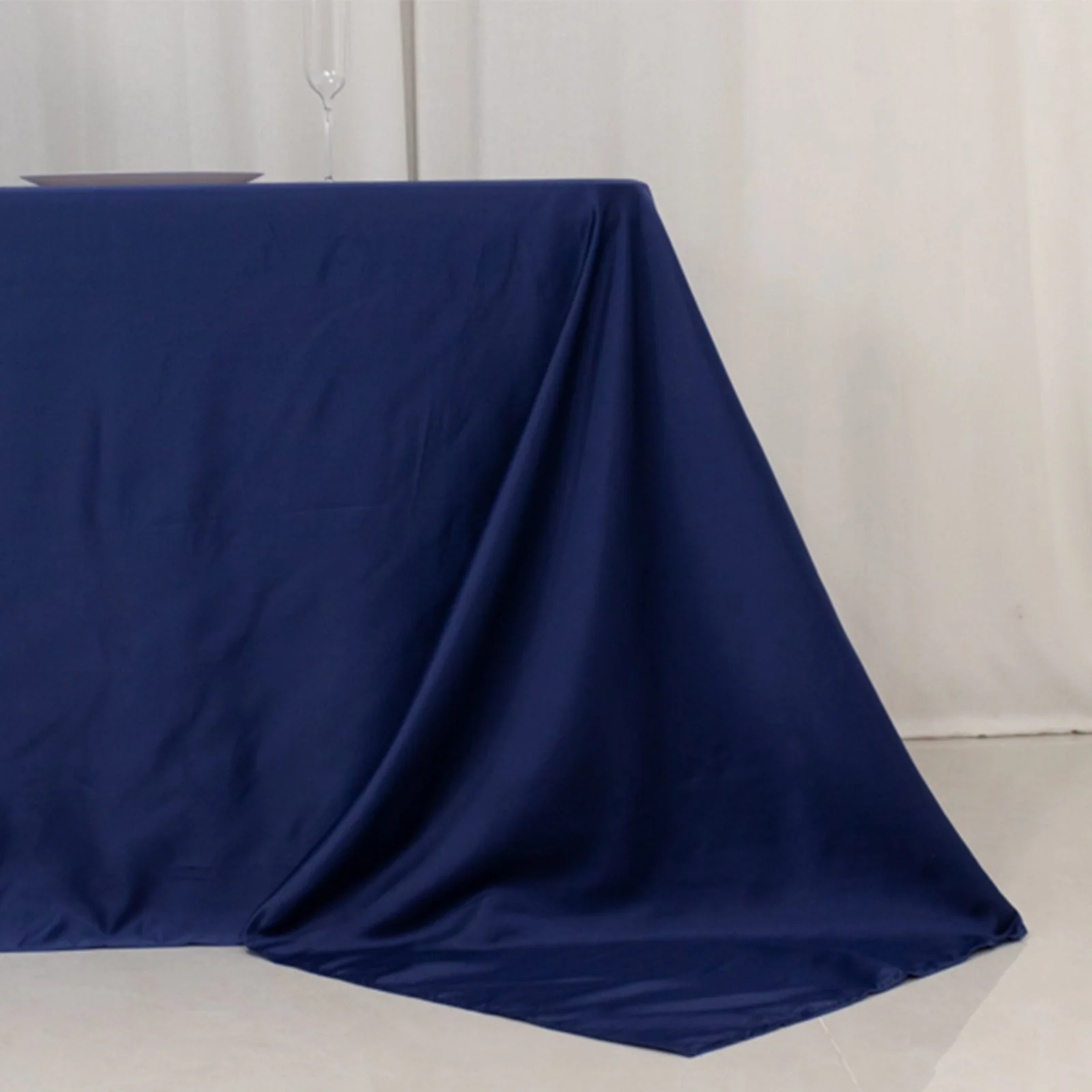 Lamour Satin Rectangle Tablecloth 90"x156" Navy Blue - Soft Sheen Seamless Table Cover - Image 2