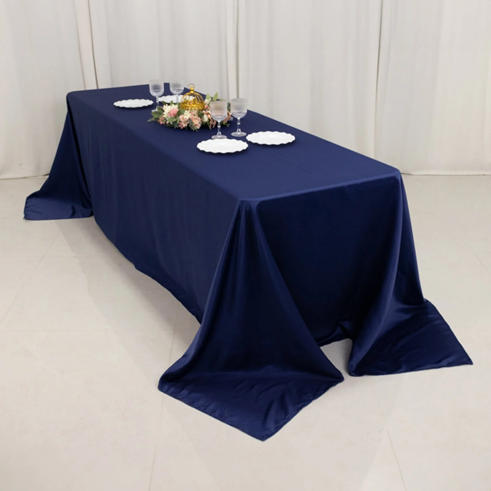 Lamour Satin Rectangle Tablecloth 90"x156" Navy Blue - Soft Sheen Seamless Table Cover - Image 7