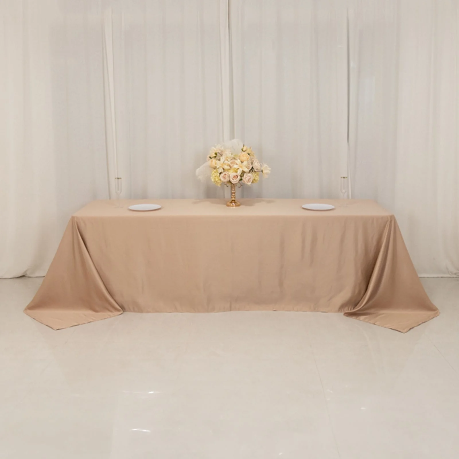 Lamour Satin Rectangle Tablecloth 90"x156" Nude - Soft Sheen Seamless Table Cover - Image 6