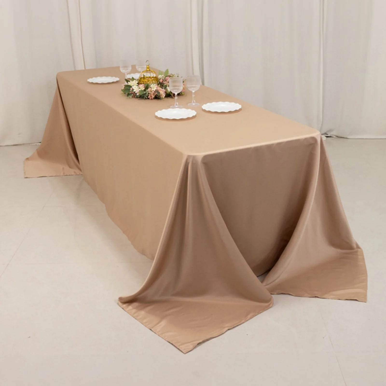 Lamour Satin Rectangle Tablecloth 90"x156" Nude - Soft Sheen Seamless Table Cover - Image 7