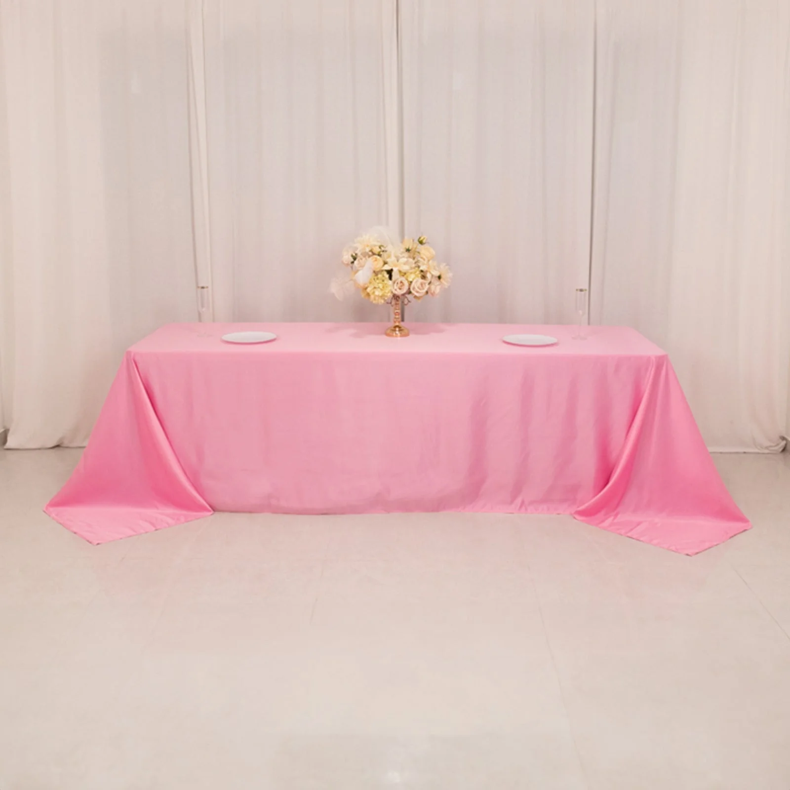 Lamour Satin Rectangle Tablecloth 90"x156" Pink - Soft Sheen Seamless Table Cover - Image 7
