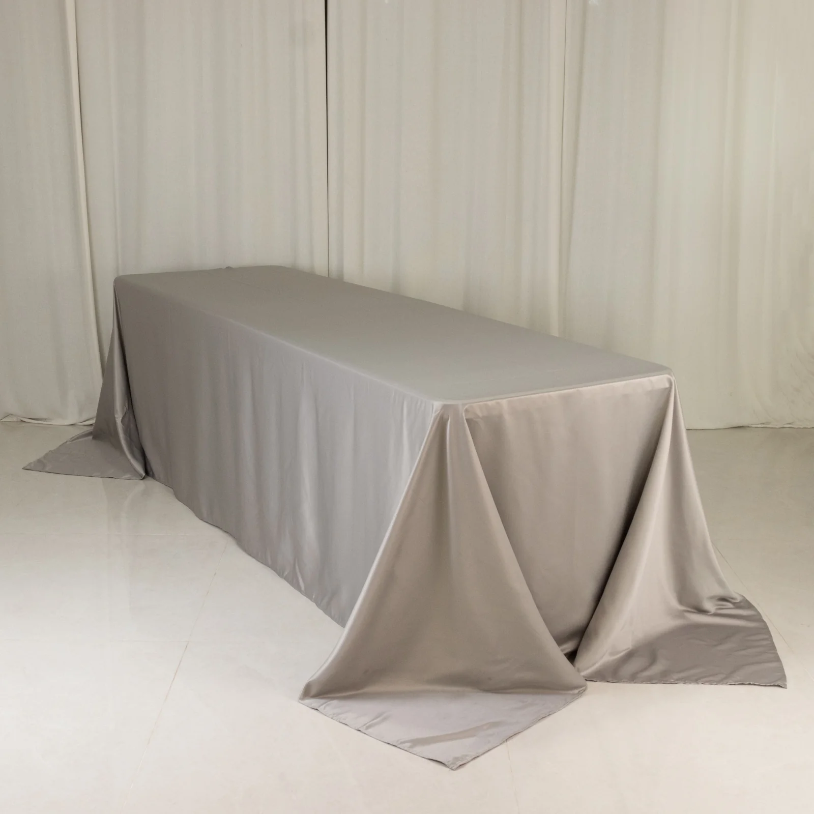 Lamour Satin Rectangle Tablecloth 90"x156" Silver - Soft Sheen Seamless Table Cover