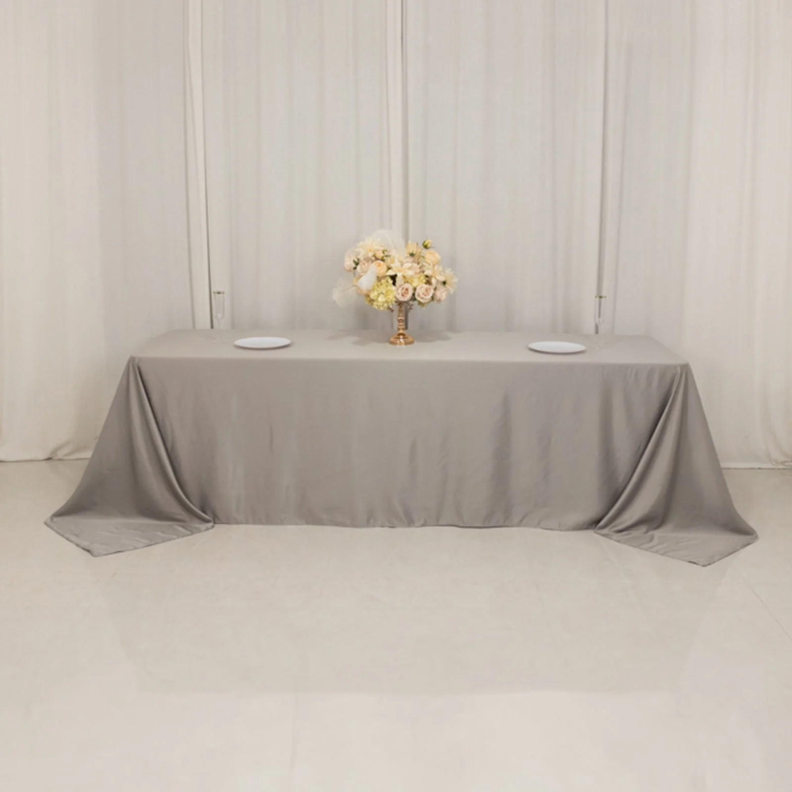 Lamour Satin Rectangle Tablecloth 90"x156" Silver - Soft Sheen Seamless Table Cover - Image 4