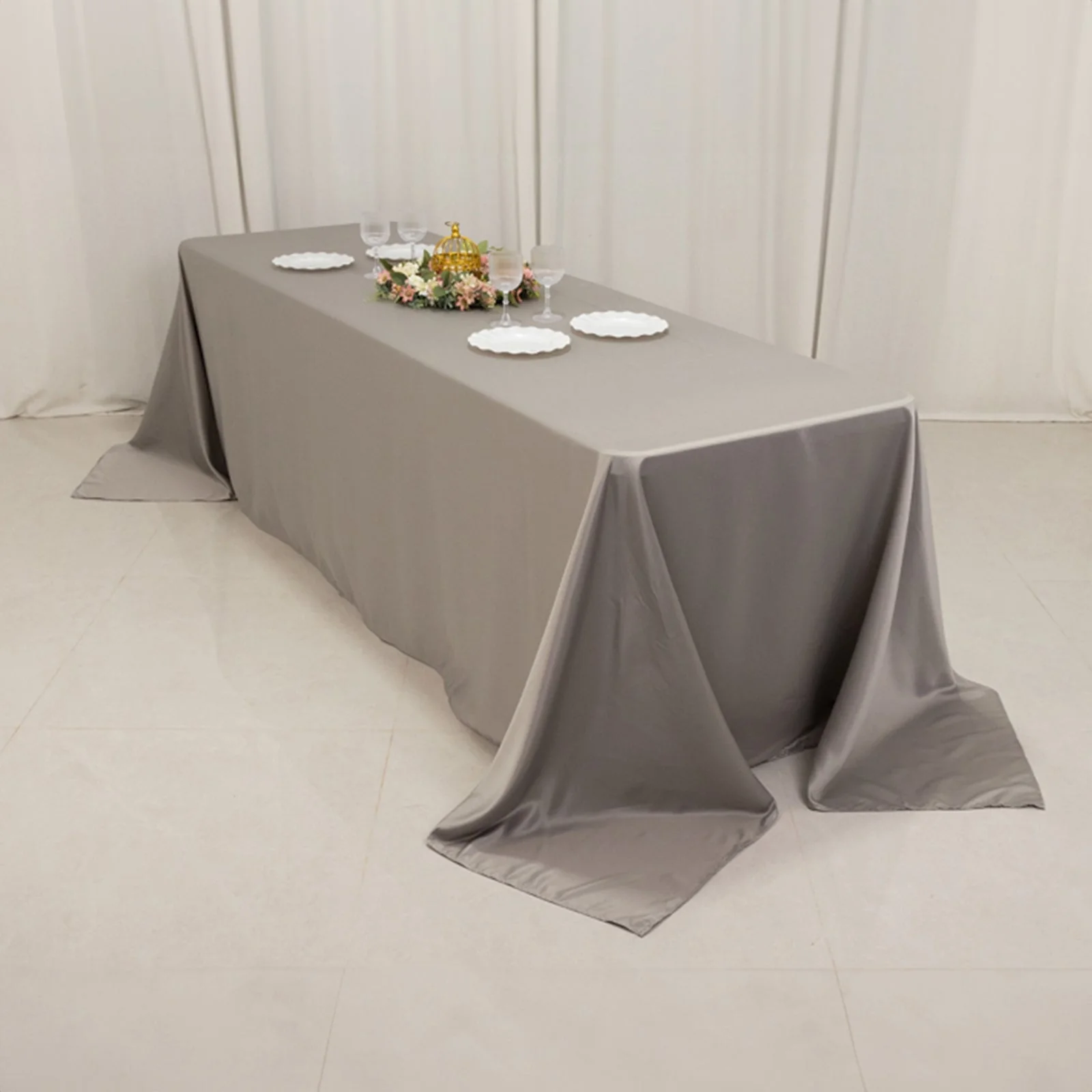 Lamour Satin Rectangle Tablecloth 90"x156" Silver - Soft Sheen Seamless Table Cover - Image 8