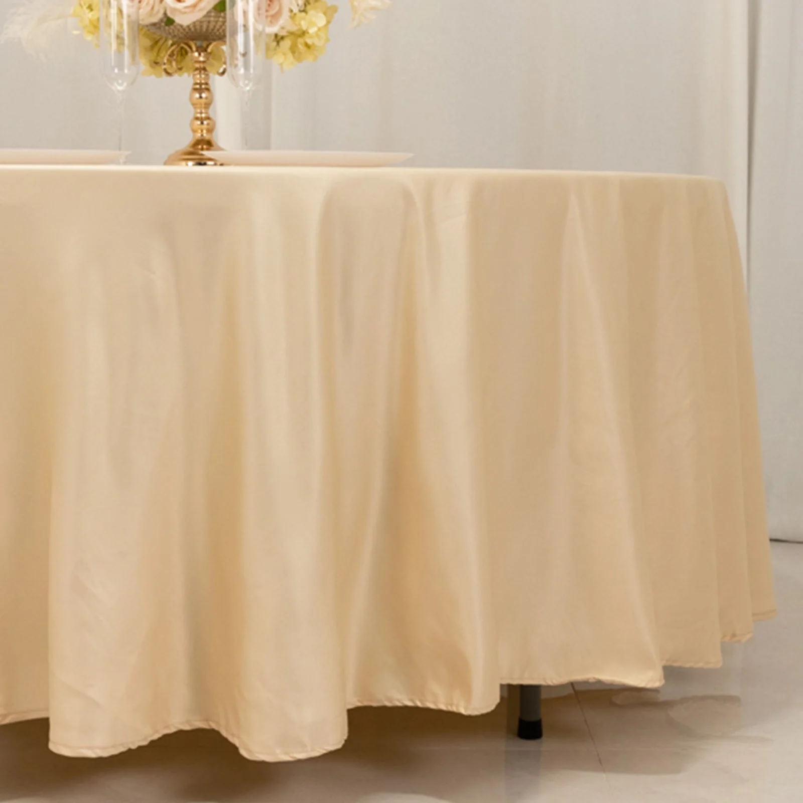 Lamour Satin Round Tablecloth 108" Beige - Soft Tempered Sheen Table Cover - Image 2