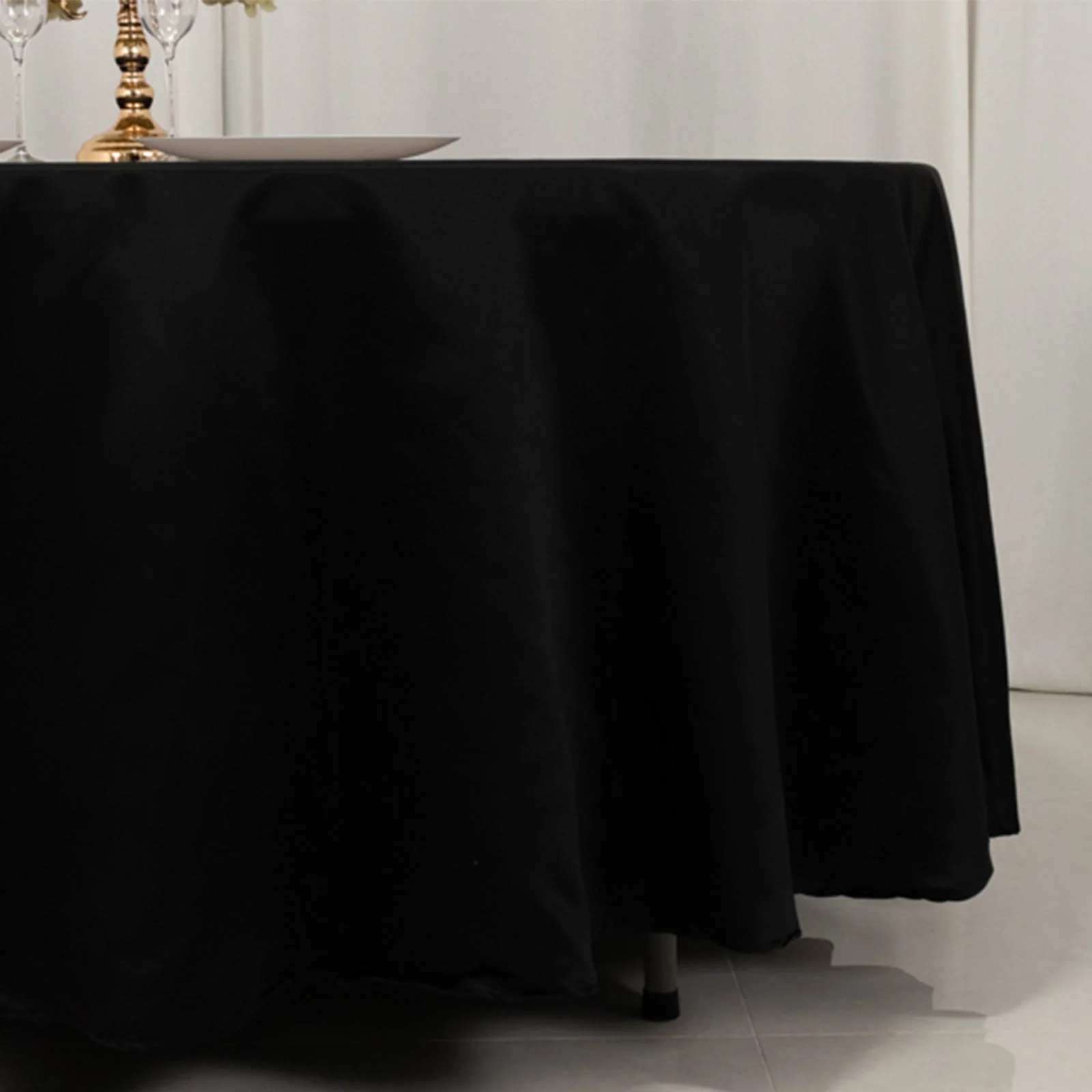 Lamour Satin Round Tablecloth 108" Black - Luxurious Table Cover with Soft Tempered Sheen for High-End Events - Image 2