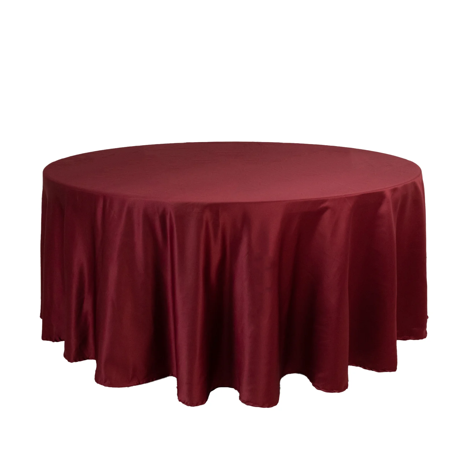 Lamour Satin Round Tablecloth 108" Burgundy - Soft Tempered Sheen Table Cover - Image 3