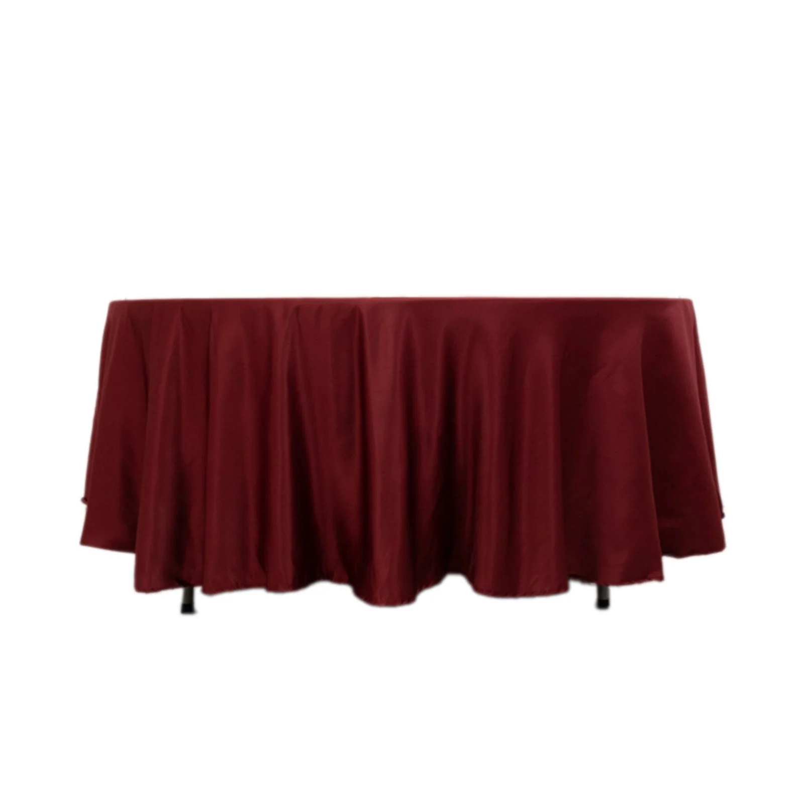 Lamour Satin Round Tablecloth 108" Burgundy - Soft Tempered Sheen Table Cover - Image 7
