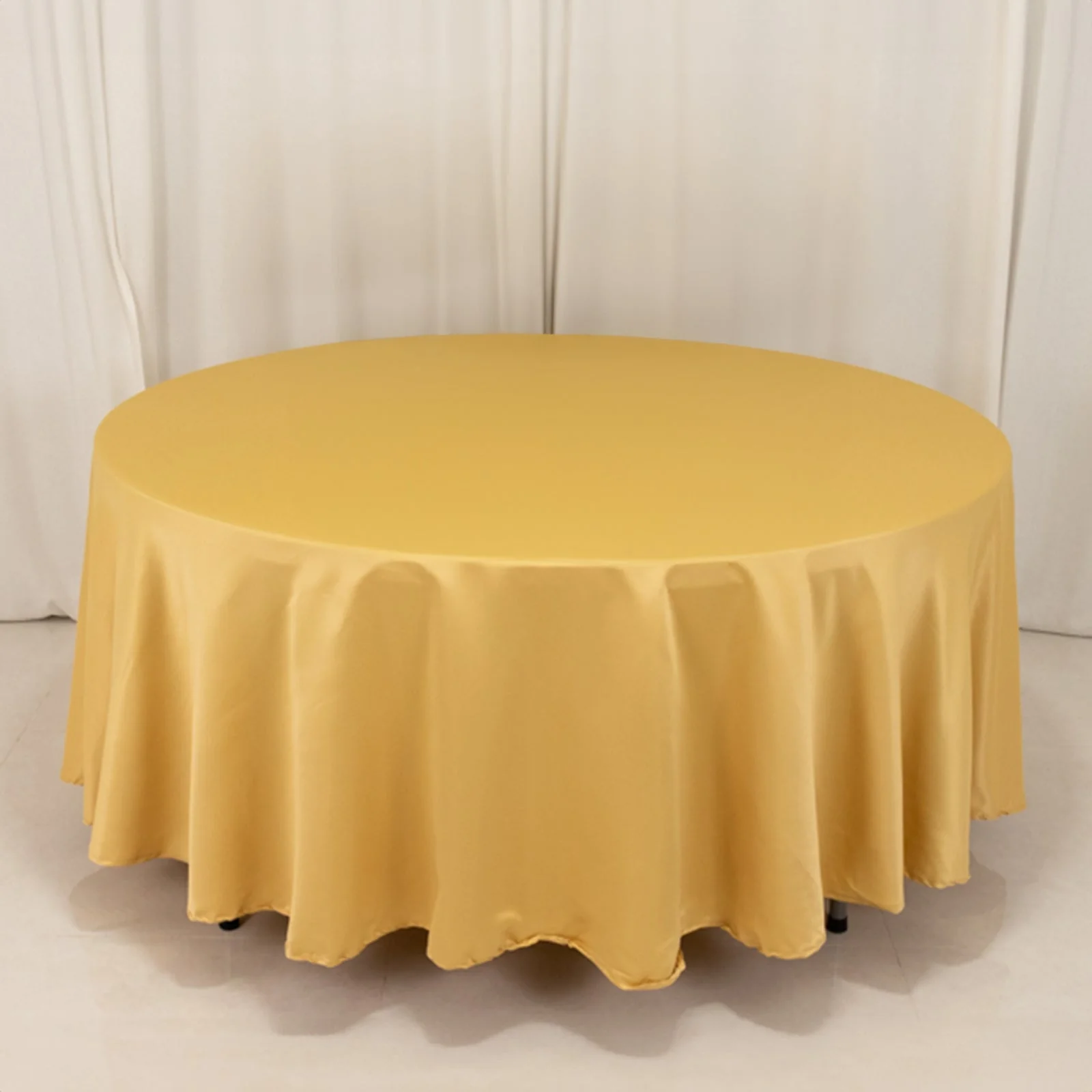 Lamour Satin Round Tablecloth 108" Champagne - Soft Tempered Sheen Table Cover