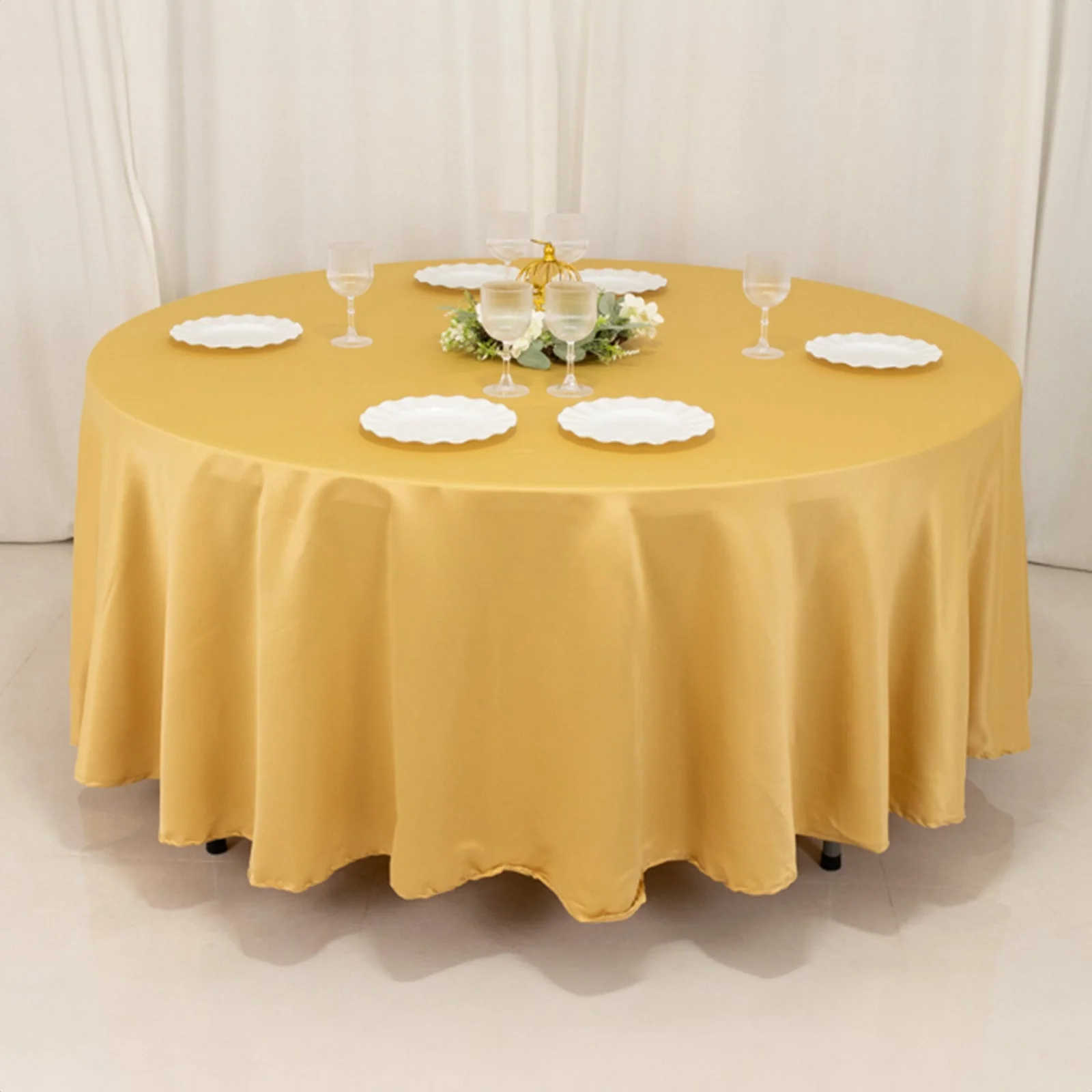 Lamour Satin Round Tablecloth 108" Champagne - Soft Tempered Sheen Table Cover - Image 6