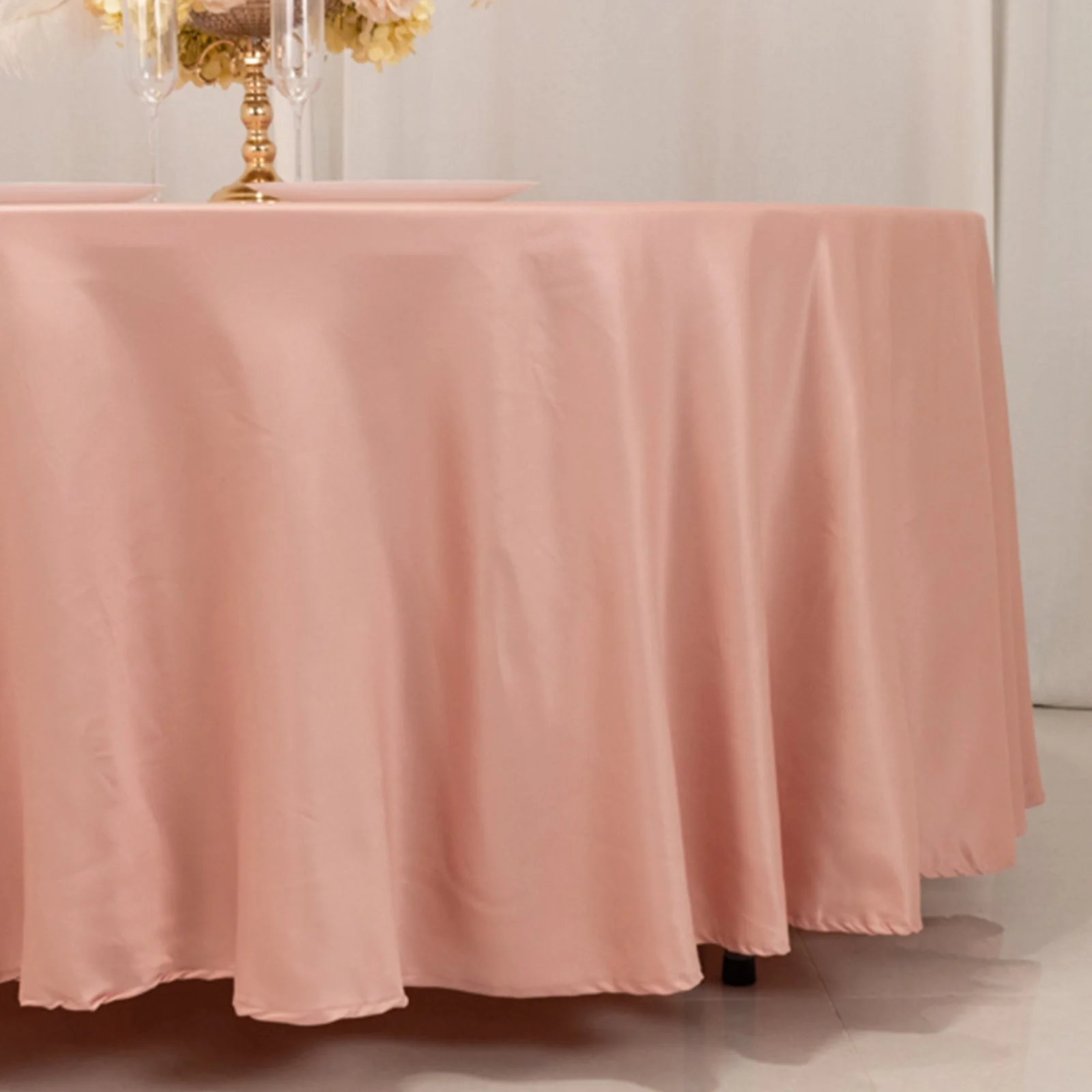 Lamour Satin Round Tablecloth 108" Dusty Rose - Soft Tempered Sheen Table Cover - Image 7