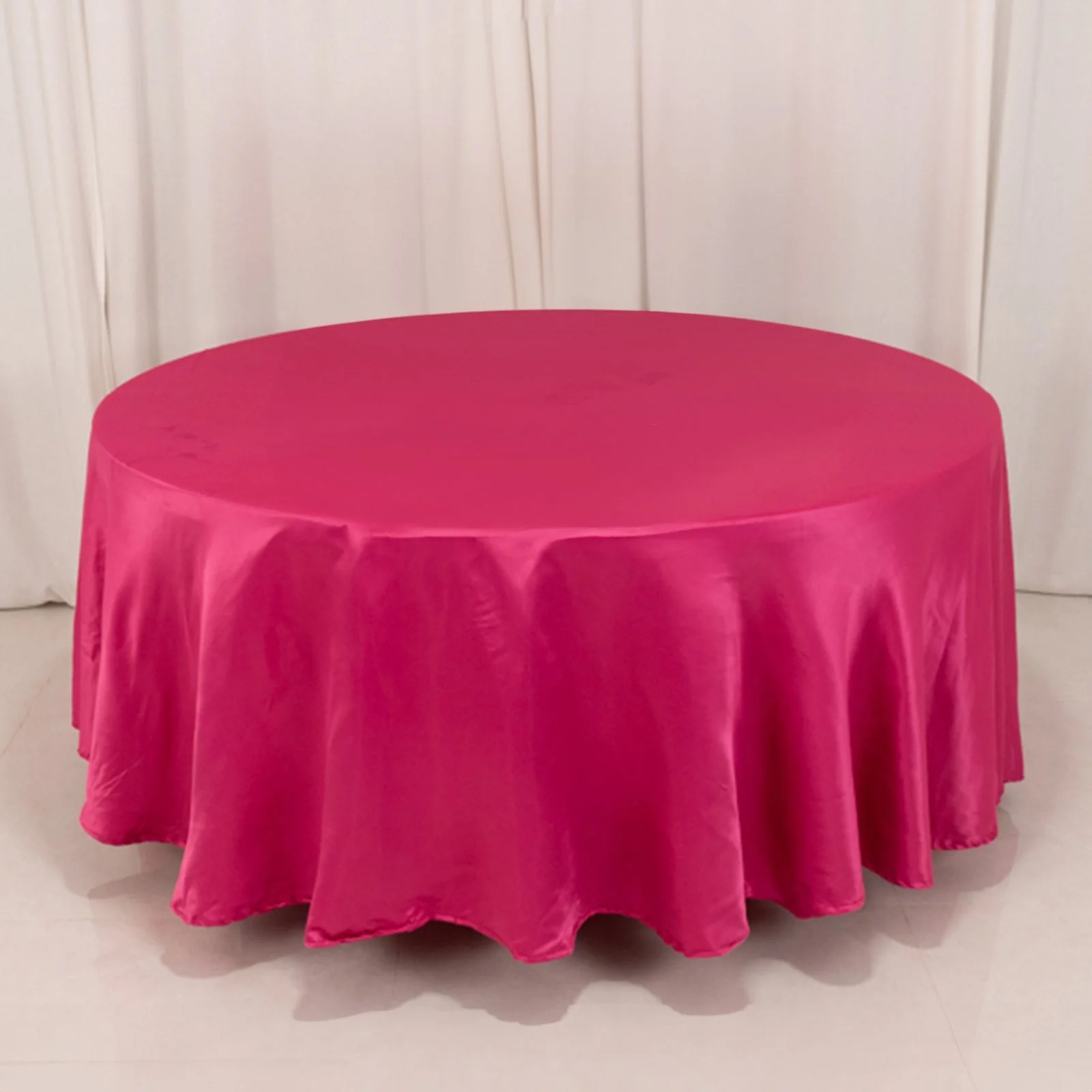 Lamour Satin Round Tablecloth 108" Fuchsia - Soft Tempered Sheen Table Cover