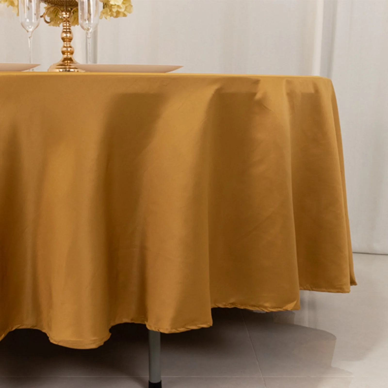 Lamour Satin Round Tablecloth 108" Gold - Luxurious Table Cover with Soft Tempered Sheen for High-End Events - Image 2