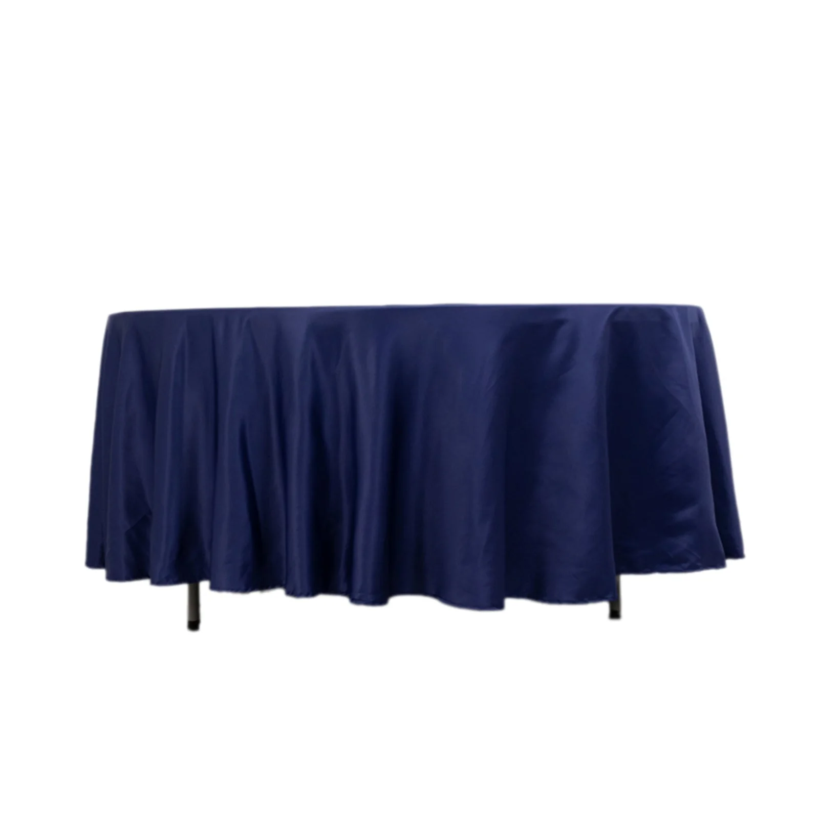 Lamour Satin Round Tablecloth 108" Navy Blue - Soft Tempered Sheen Table Cover - Image 7