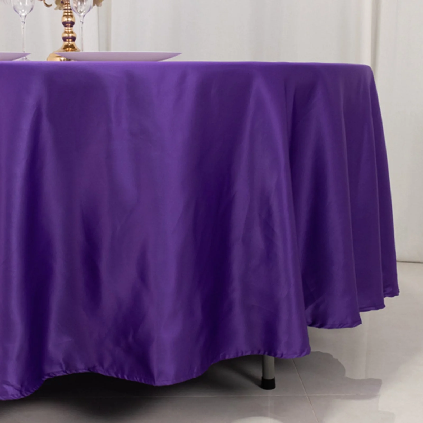 Lamour Satin Round Tablecloth 108" Purple - Soft Tempered Sheen Table Cover - Image 2