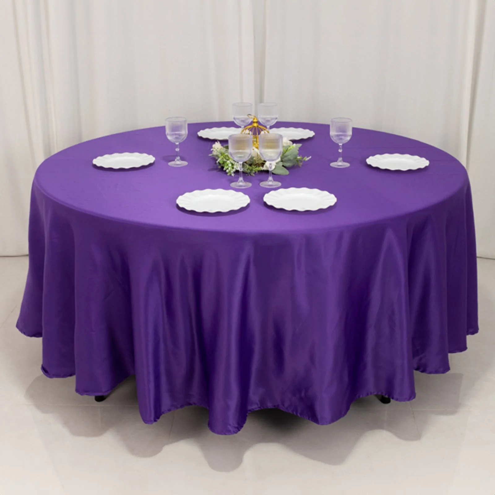 Lamour Satin Round Tablecloth 108" Purple - Soft Tempered Sheen Table Cover - Image 6