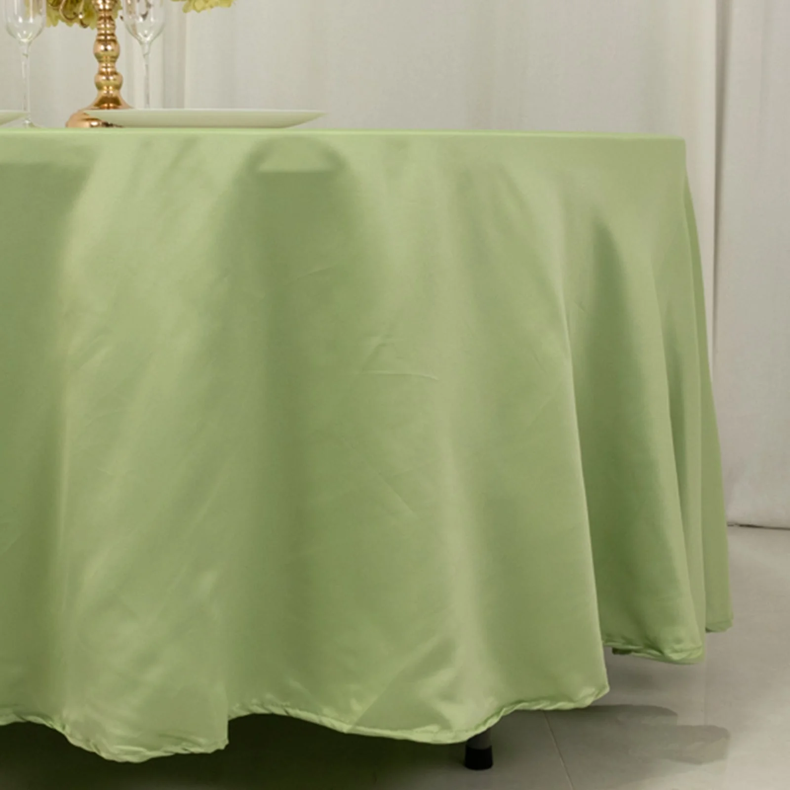 Lamour Satin Round Tablecloth 108" Sage Green - Soft Tempered Sheen Table Cover - Image 2