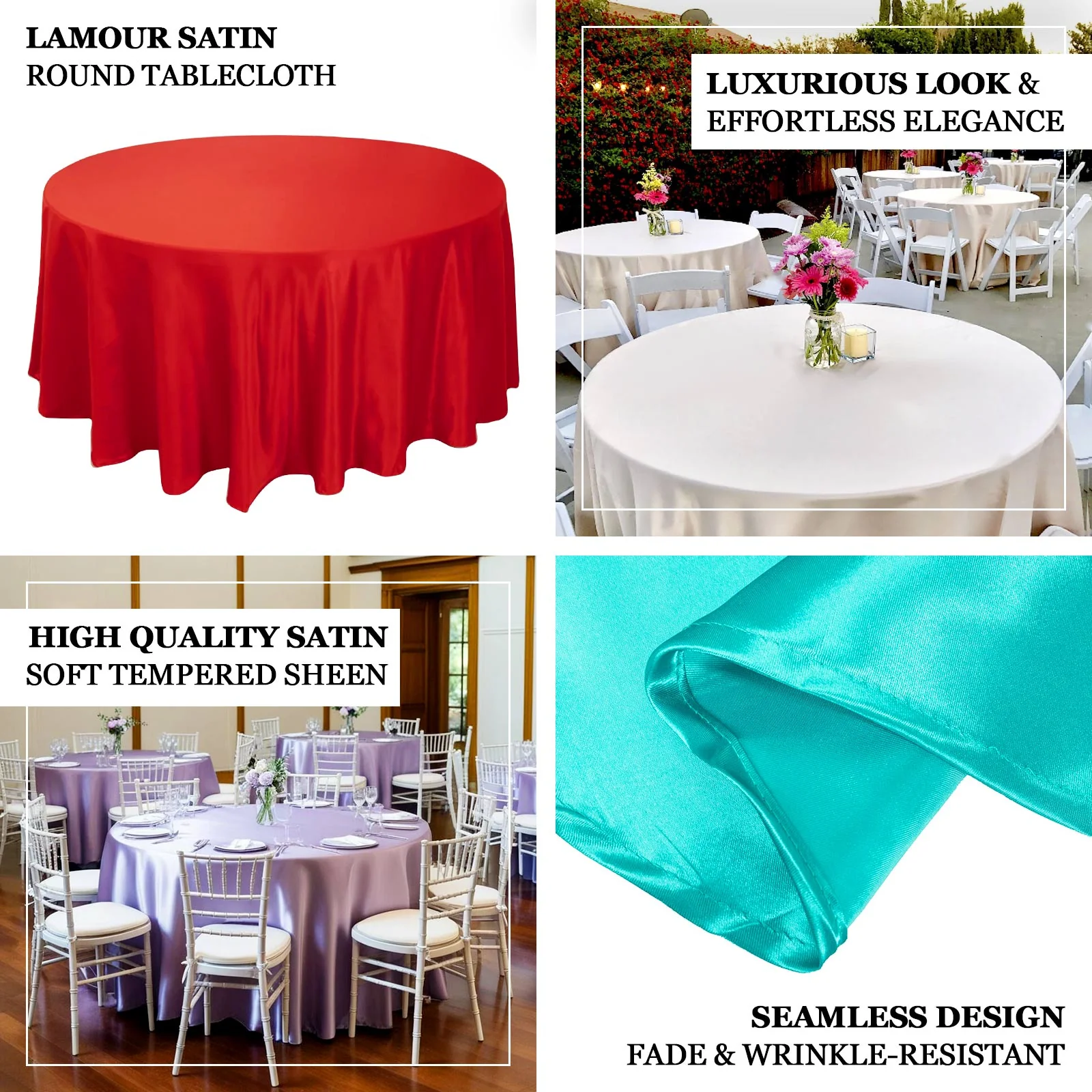 Lamour Satin Round Tablecloth 108" Silver - Soft Tempered Sheen Table Cover - Image 4