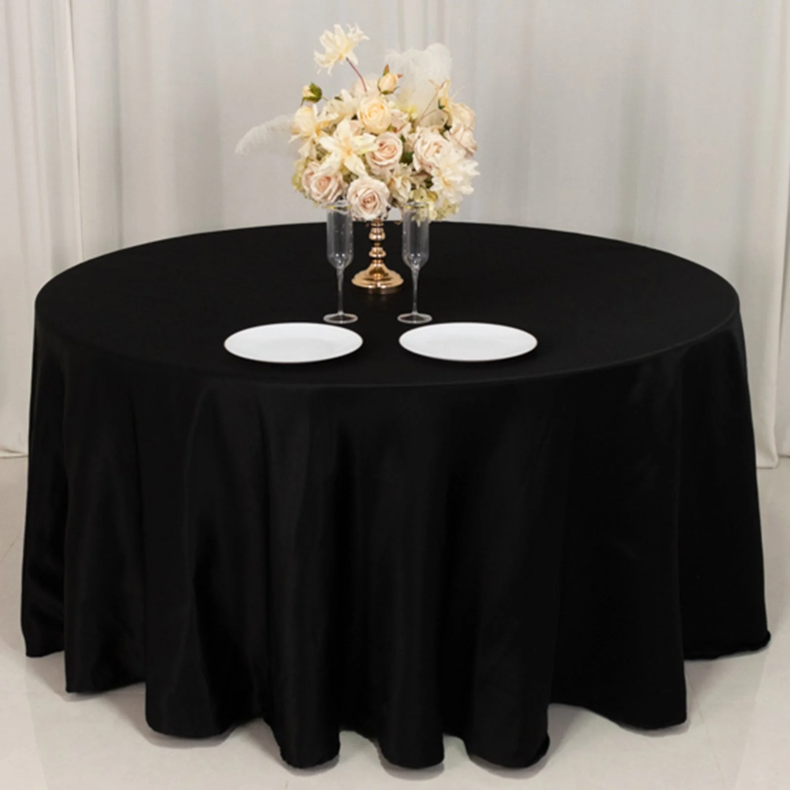 Lamour Satin Round Tablecloth 120" Black - Silk-Like Seamless Table Cover for Exquisite Weddings - Image 8