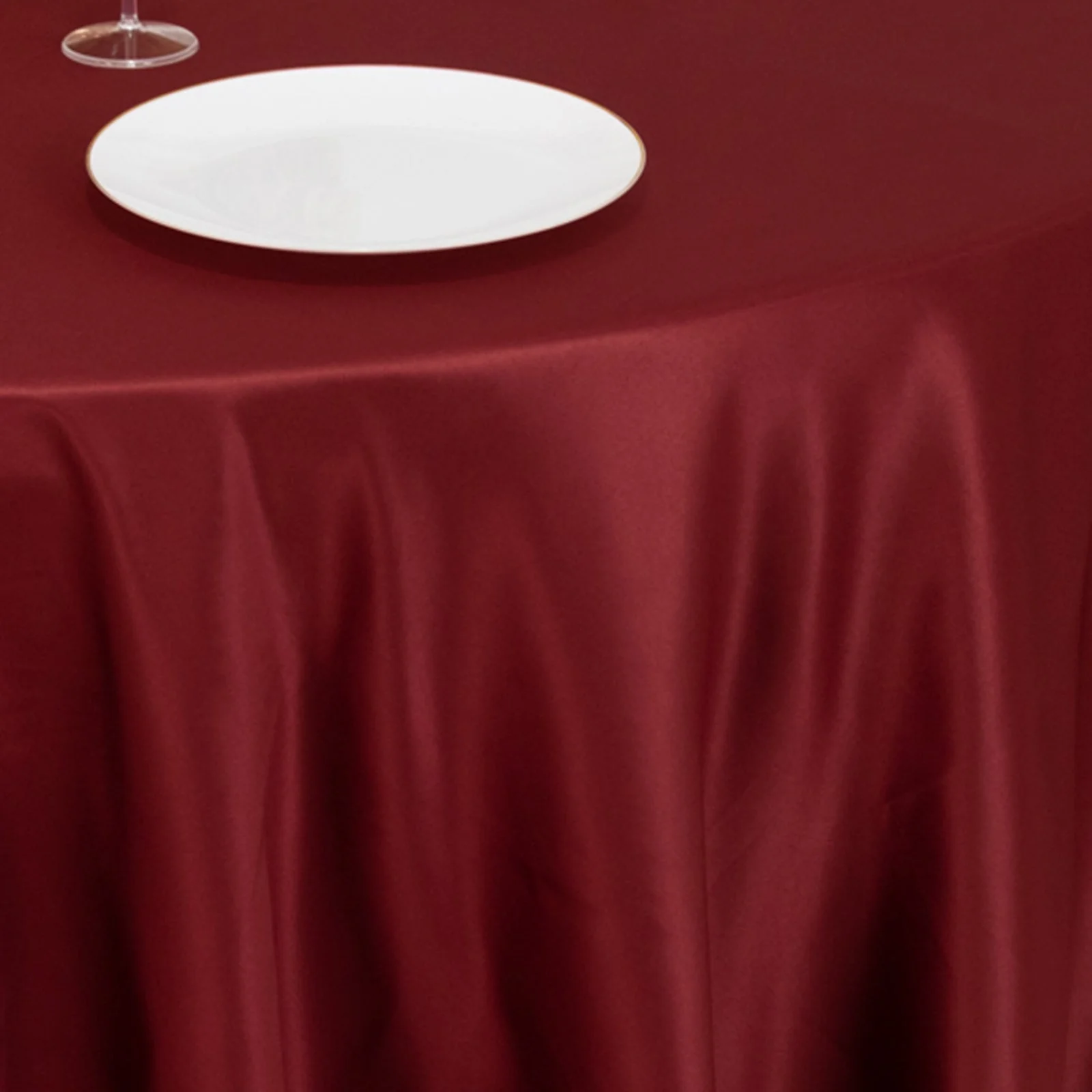Lamour Satin Round Tablecloth 120" Burgundy - Seamless Table Cover - Image 6