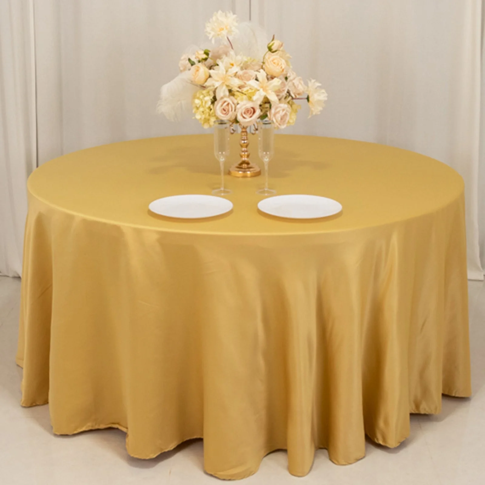 Lamour Satin Round Tablecloth 120" Champagne - Seamless Table Cover - Image 8