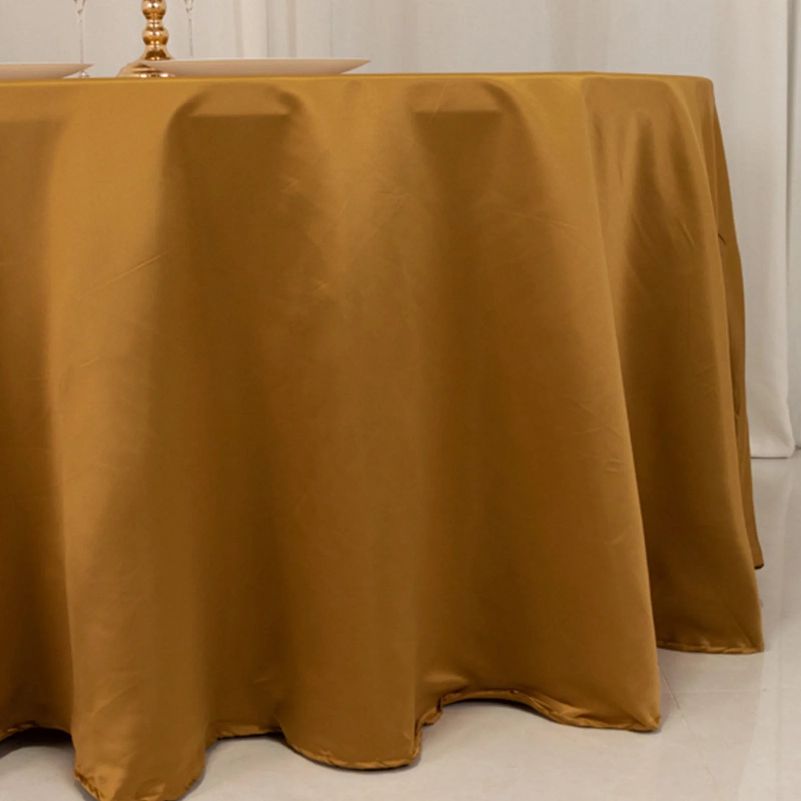Lamour Satin Round Tablecloth 120" Gold - Silk-Like Seamless Table Cover for Exquisite Weddings - Image 8