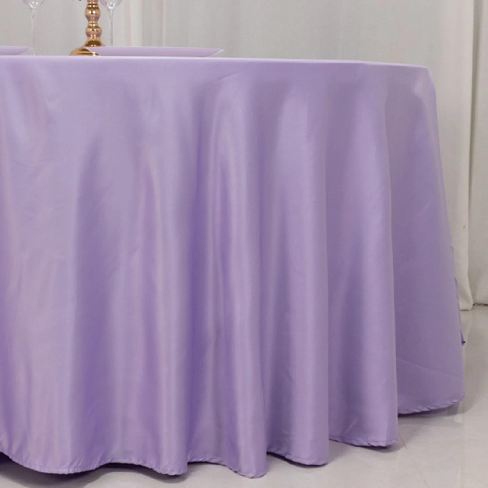 Lamour Satin Round Tablecloth 120" Lavender Lilac - Seamless Table Cover - Image 2